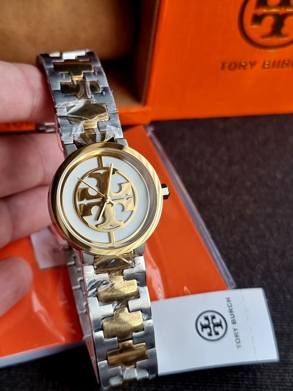 Tory Burch Reva Two-tone Stainless Steel Ivory Dial Quartz Watch for Ladies - TBW4016