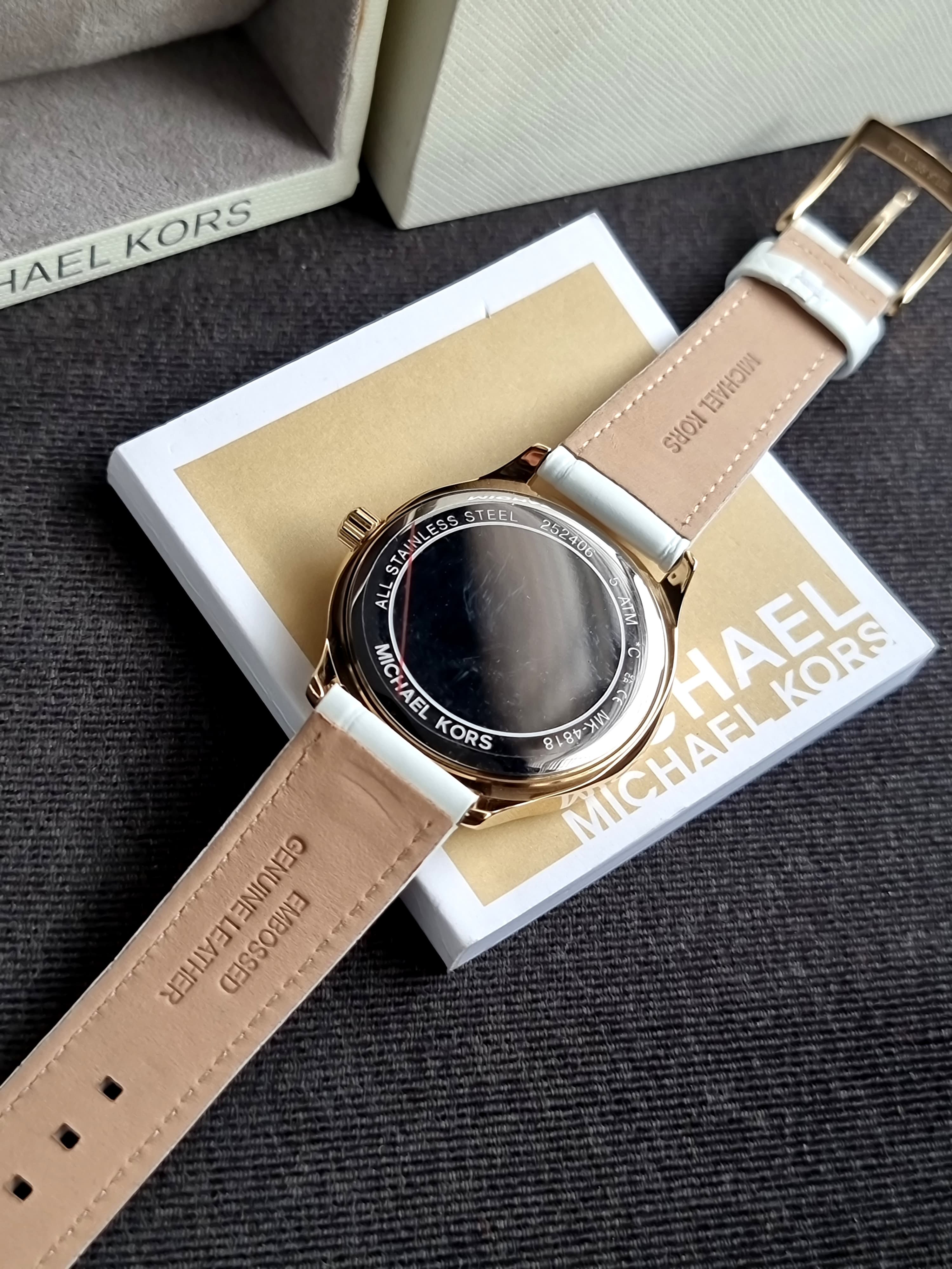 Michael Kors Sage Three-Hand White Croco Embossed Leather Watch- Mk4818