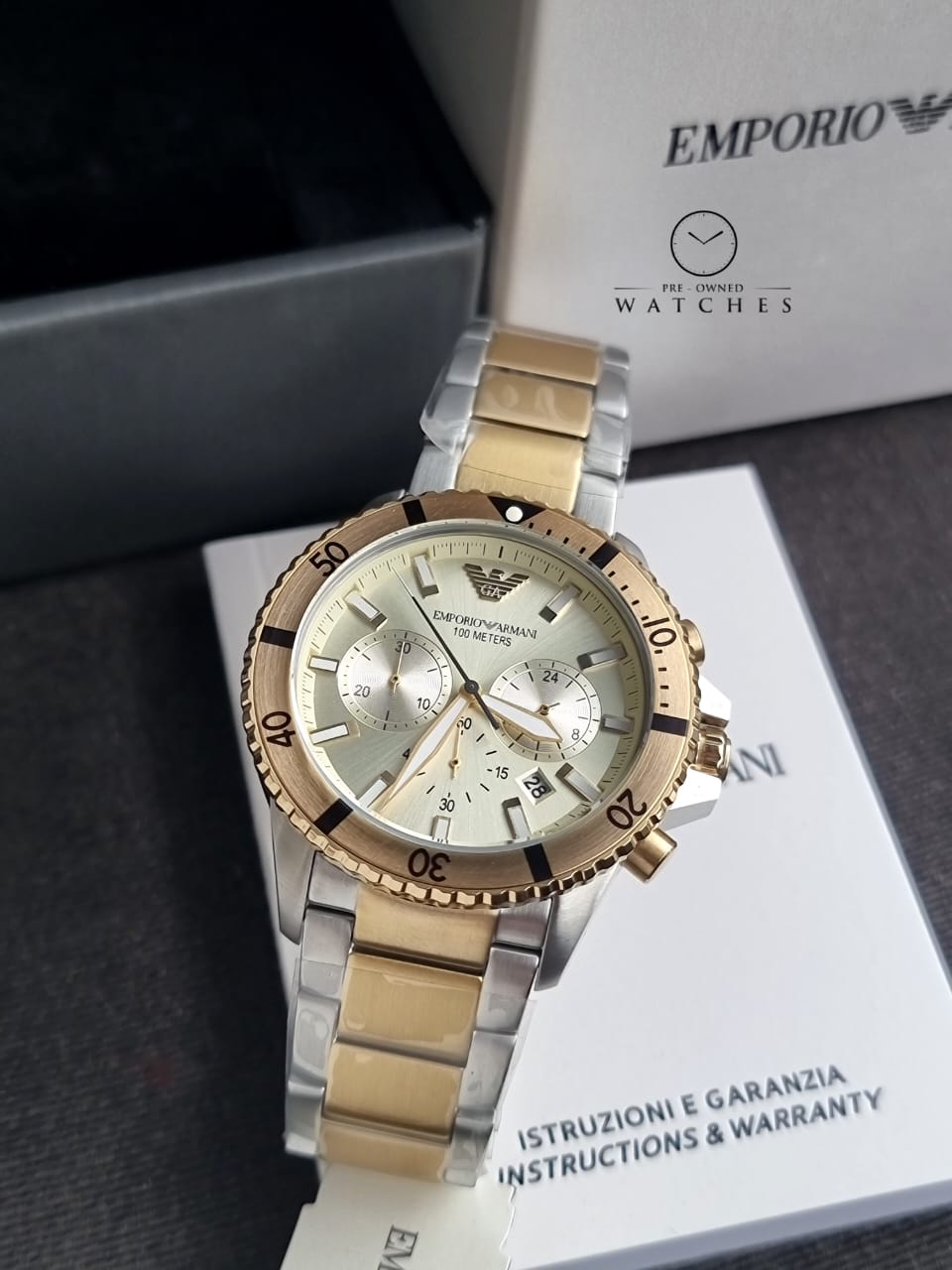 Emporio Armani Men’s Quartz Two-tone Stainless Steel Beige Dial 43mm Watch AR11606