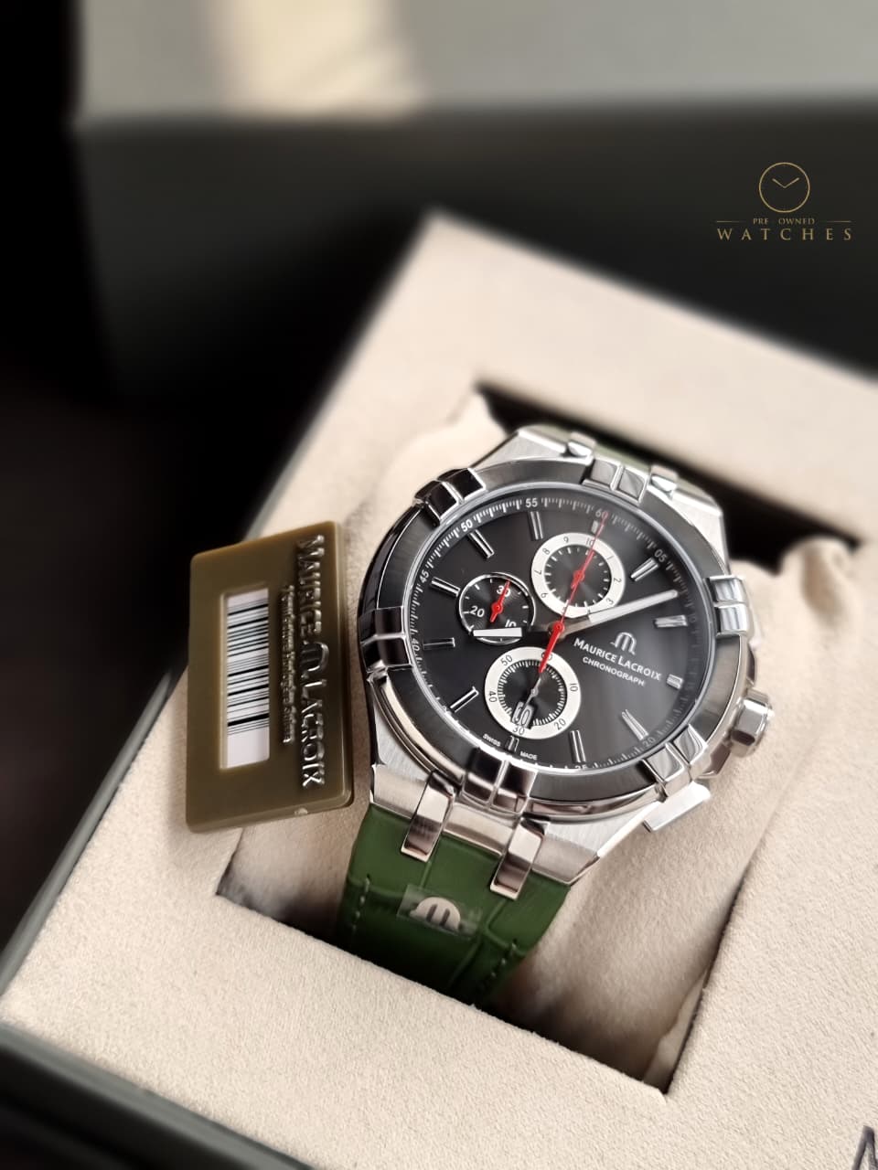 Maurice Lacroix Gent's AIKON Green Leather Chronograph Watch, 44mm : AI1018-PVB21-330-