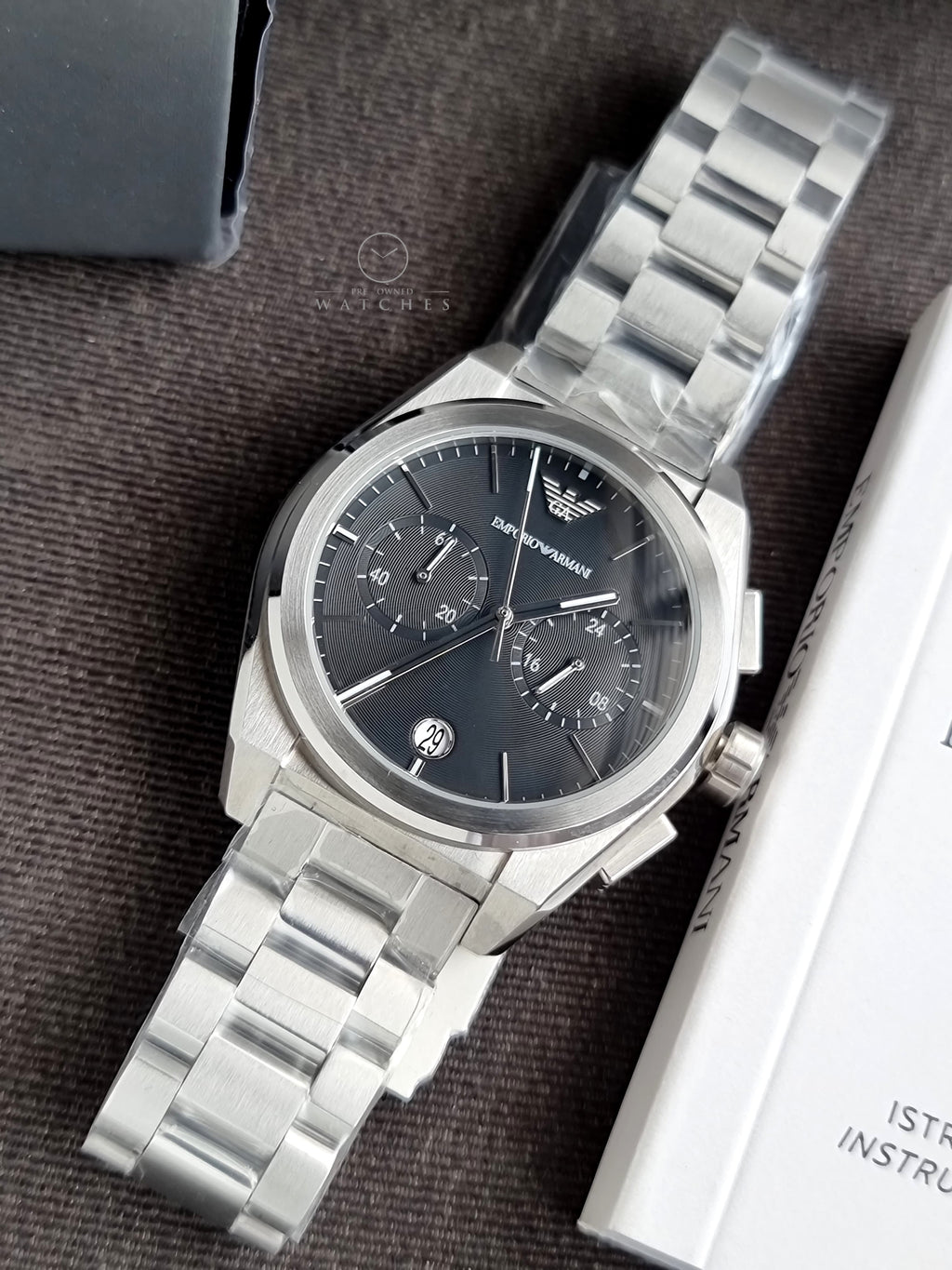 Emporio Armani Men’s Quartz Silver Stainless Steel Black Dial 43mm Watch AR11560