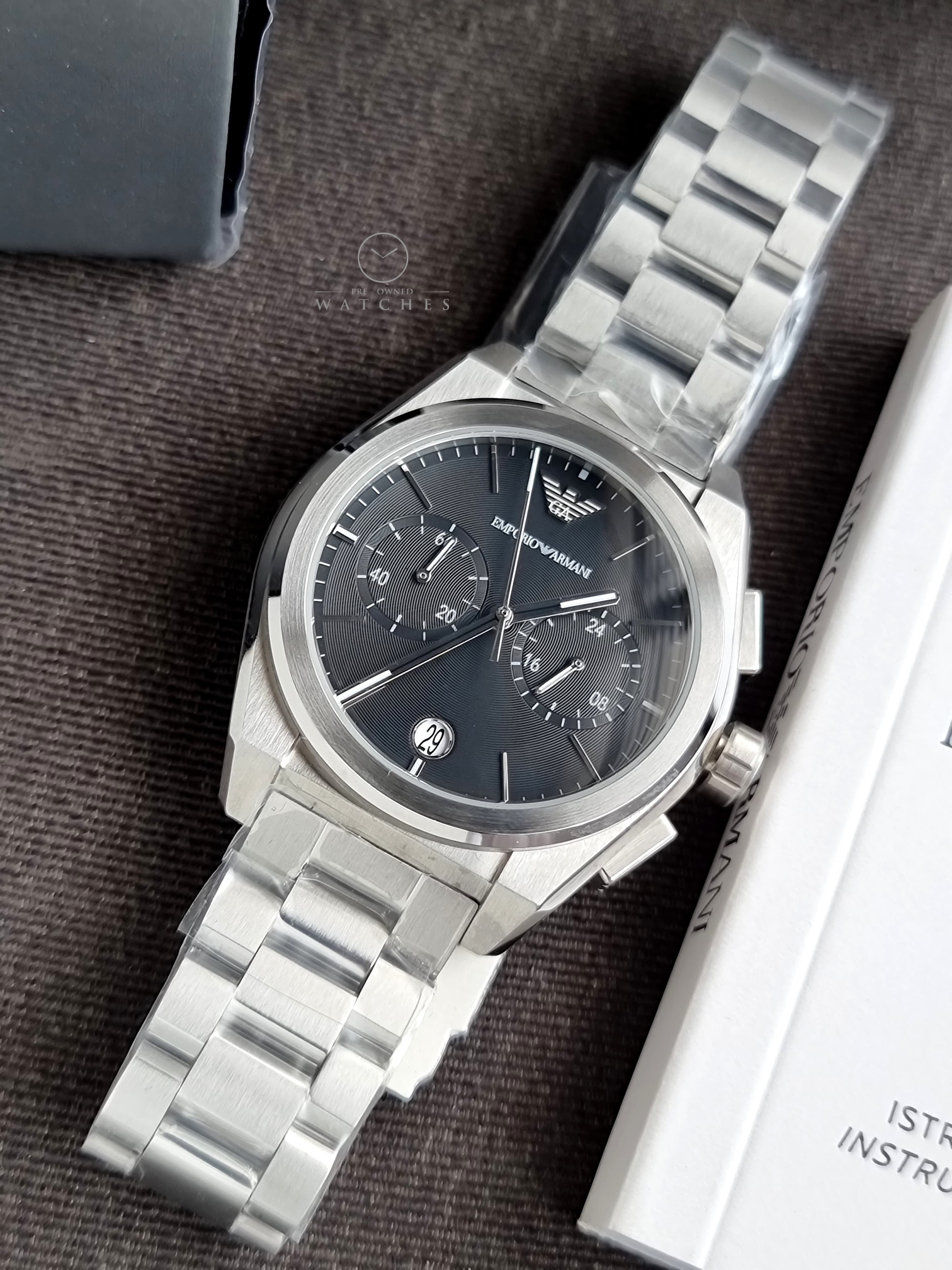 Emporio Armani Men’s Quartz Silver Stainless Steel Black Dial 43mm Watch AR11560