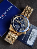Tommy Hilfiger Gold Stainless Steel Blue 41mm Dial Chronograph Quartz Watch for Gents - 1792158