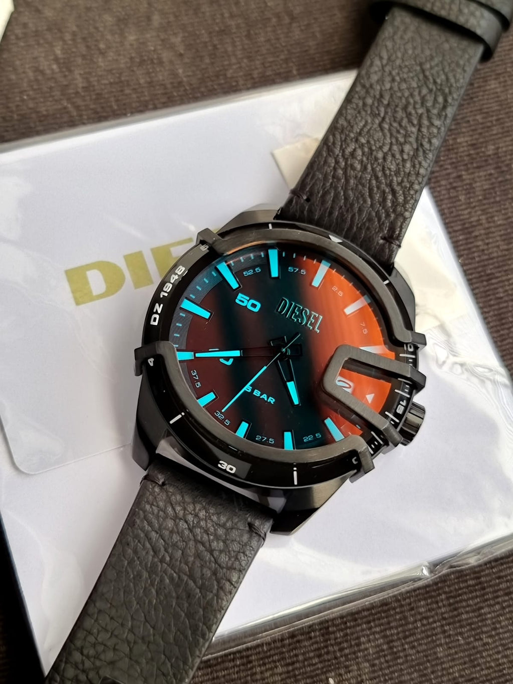 Diesel Men’s Quartz Black Leather Strap Black Dial 46mm Watch DZ1948 