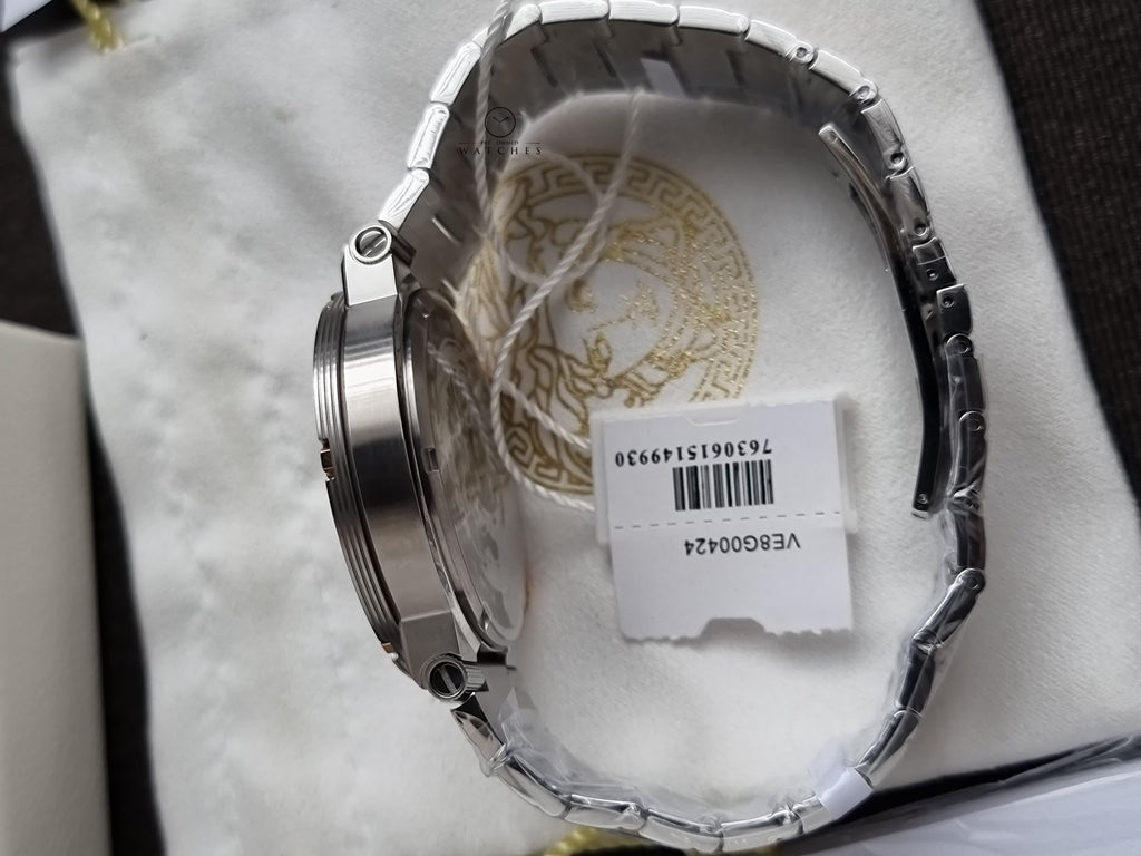 Versace Greca Logo Divers Two-tone Stainless Steel Black 43mm Dial Quartz Watch for Gents - VE8G00424