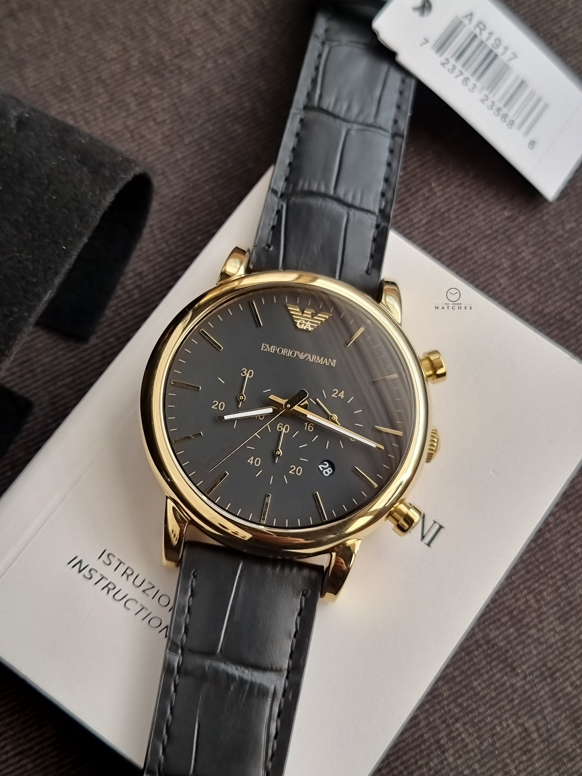 Emporio Armani Men’s Quartz Leather Strap Black Dial 46mm Watch AR1917