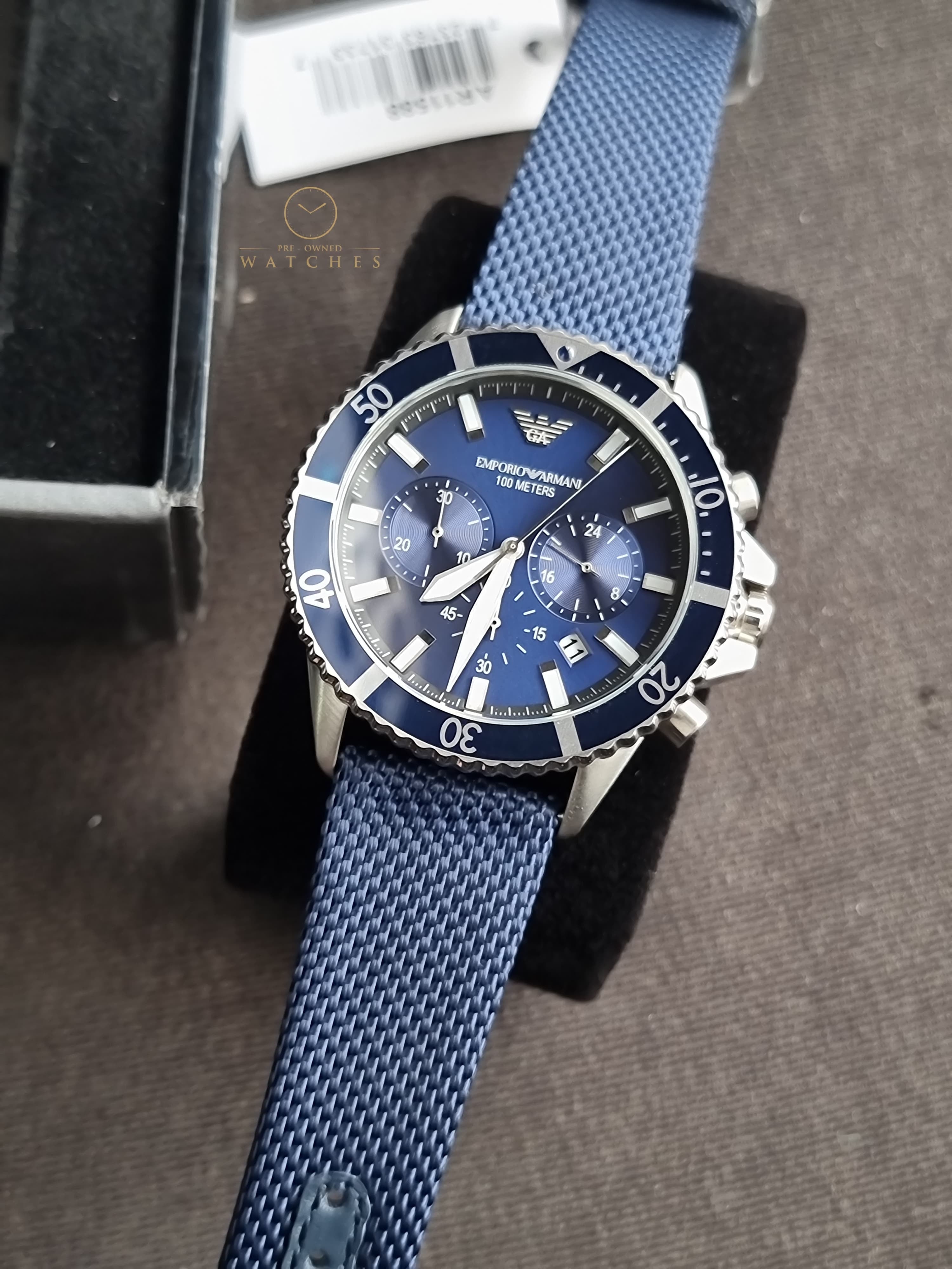 Emporio Armani Men’s Quartz Blue Nylon & Leather Strap Blue Dial 43mm Watch AR11588
