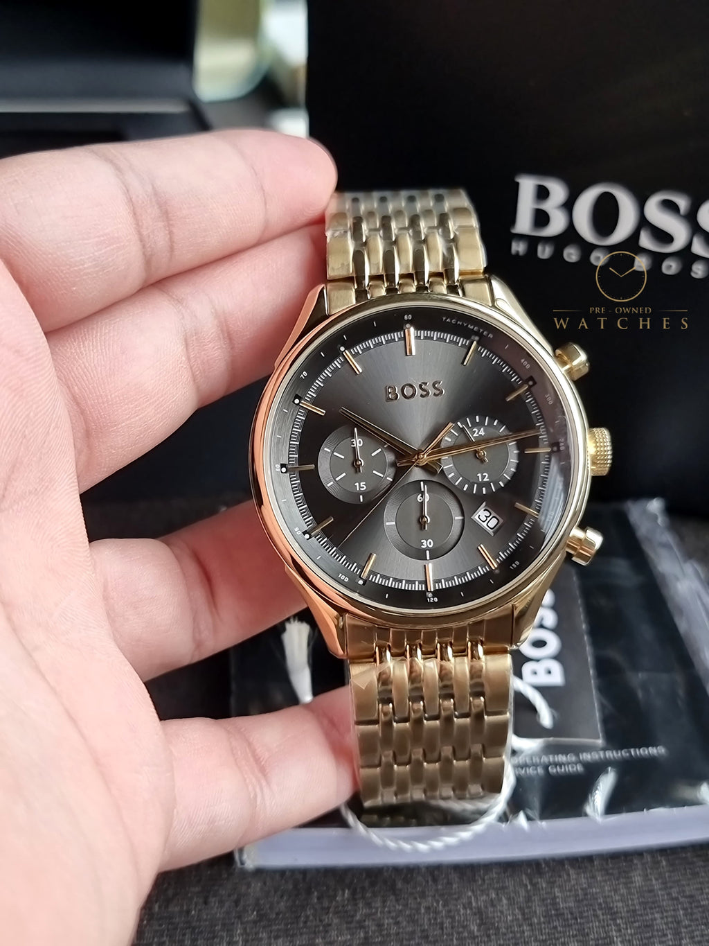 Hugo Boss Men’s Quartz Gold Stainless Steel Grey Dial 45mm Watch 1514051