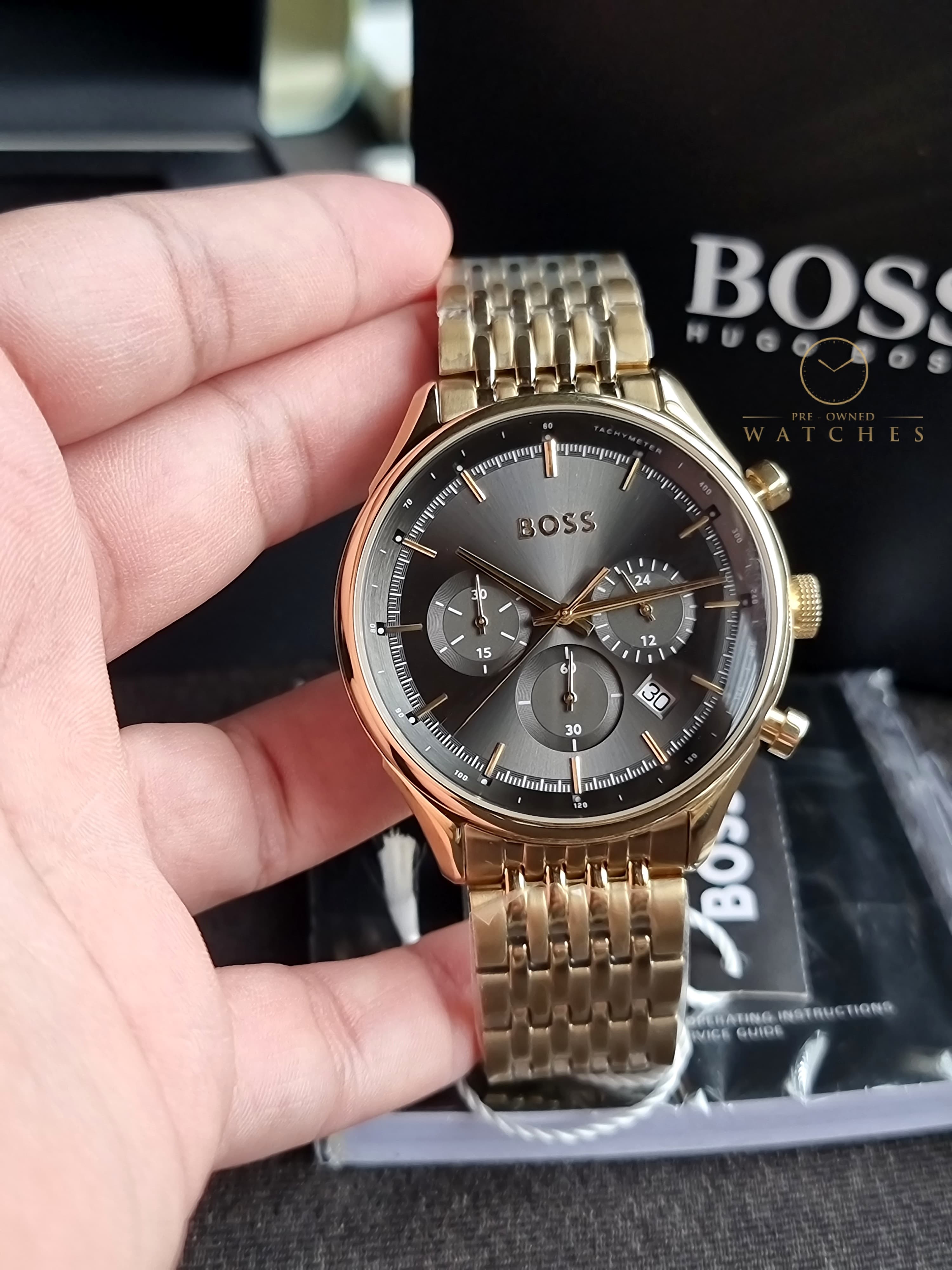 Hugo Boss Men’s Quartz Gold Stainless Steel Grey Dial 45mm Watch 1514051
