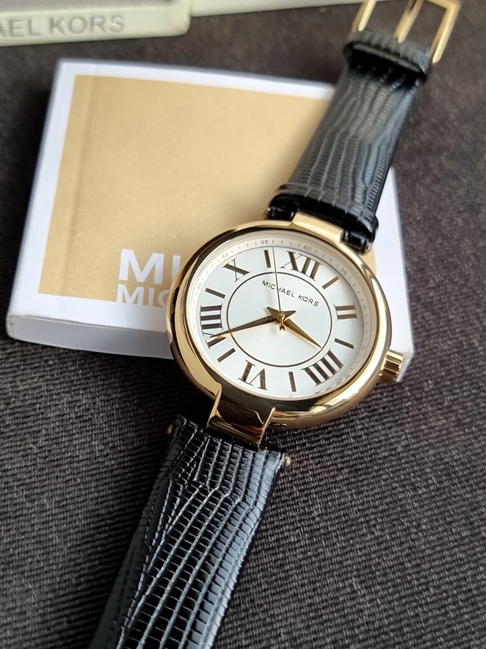 Michael Kors Women’s Quartz Black Leather Strap White Dial 37mm Watch MK4727