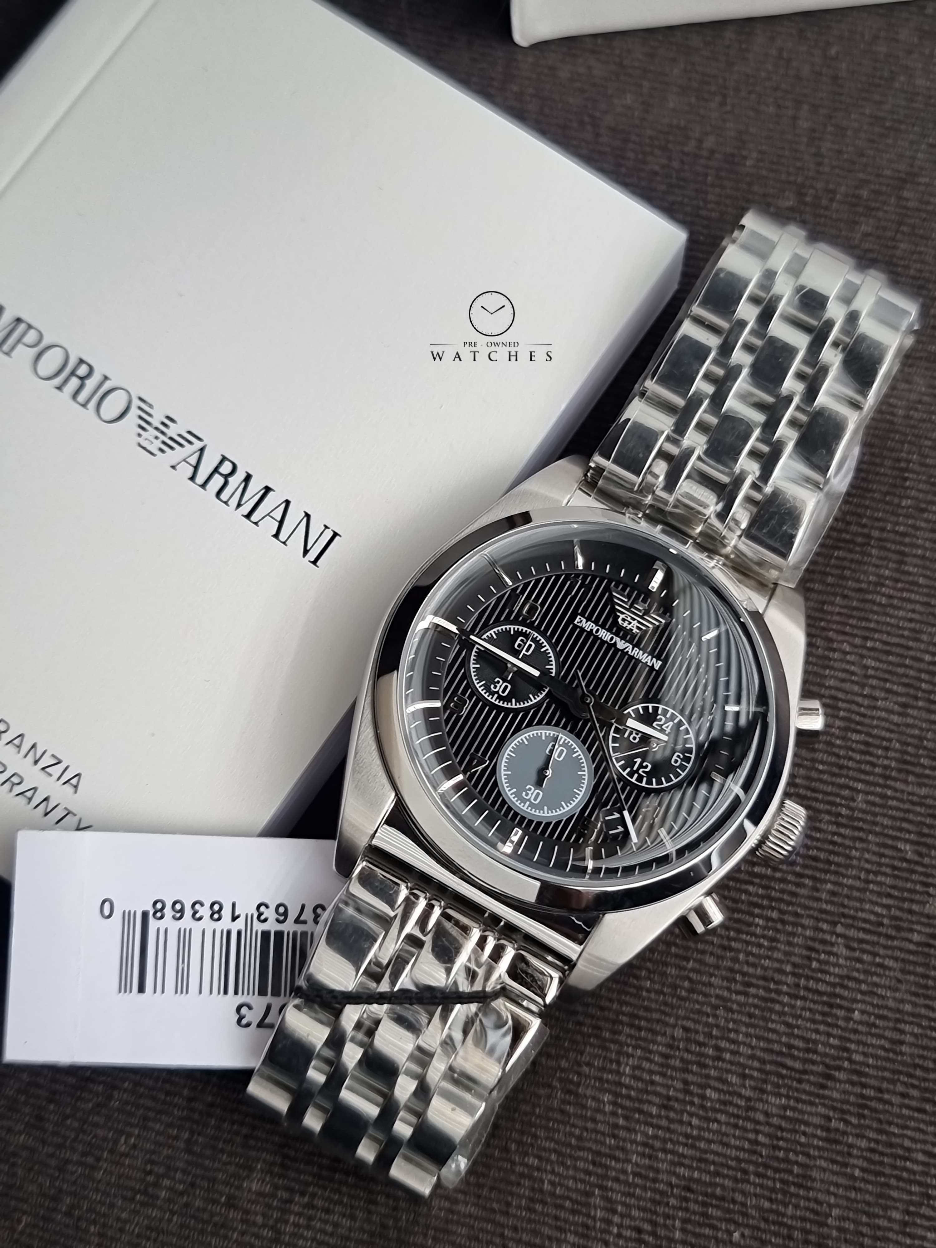 Emporio Armani Franco Black 43mm Dial Silver Steel Strap Watch For Men - AR0373