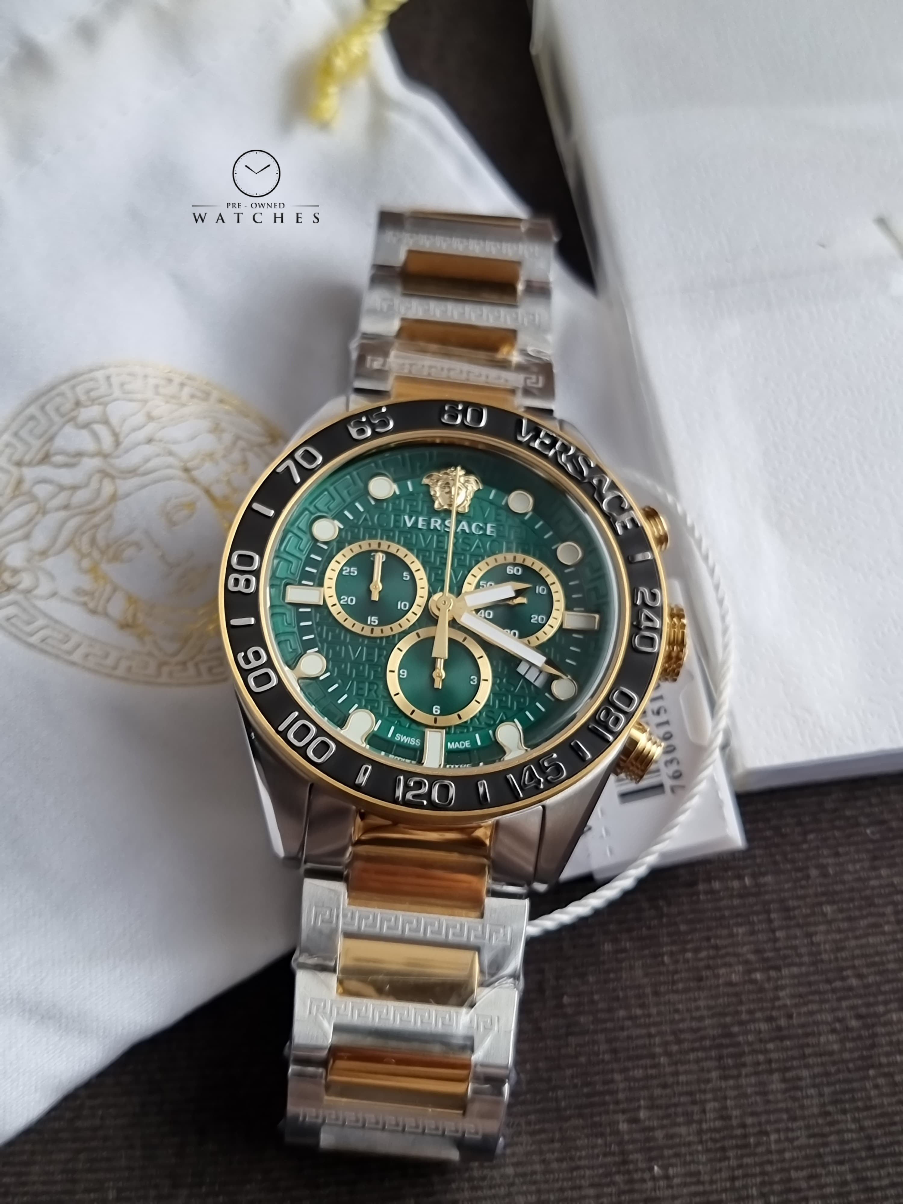 Versace Greca Dome Gold Round Dial Quartz 43mm Men's Watch