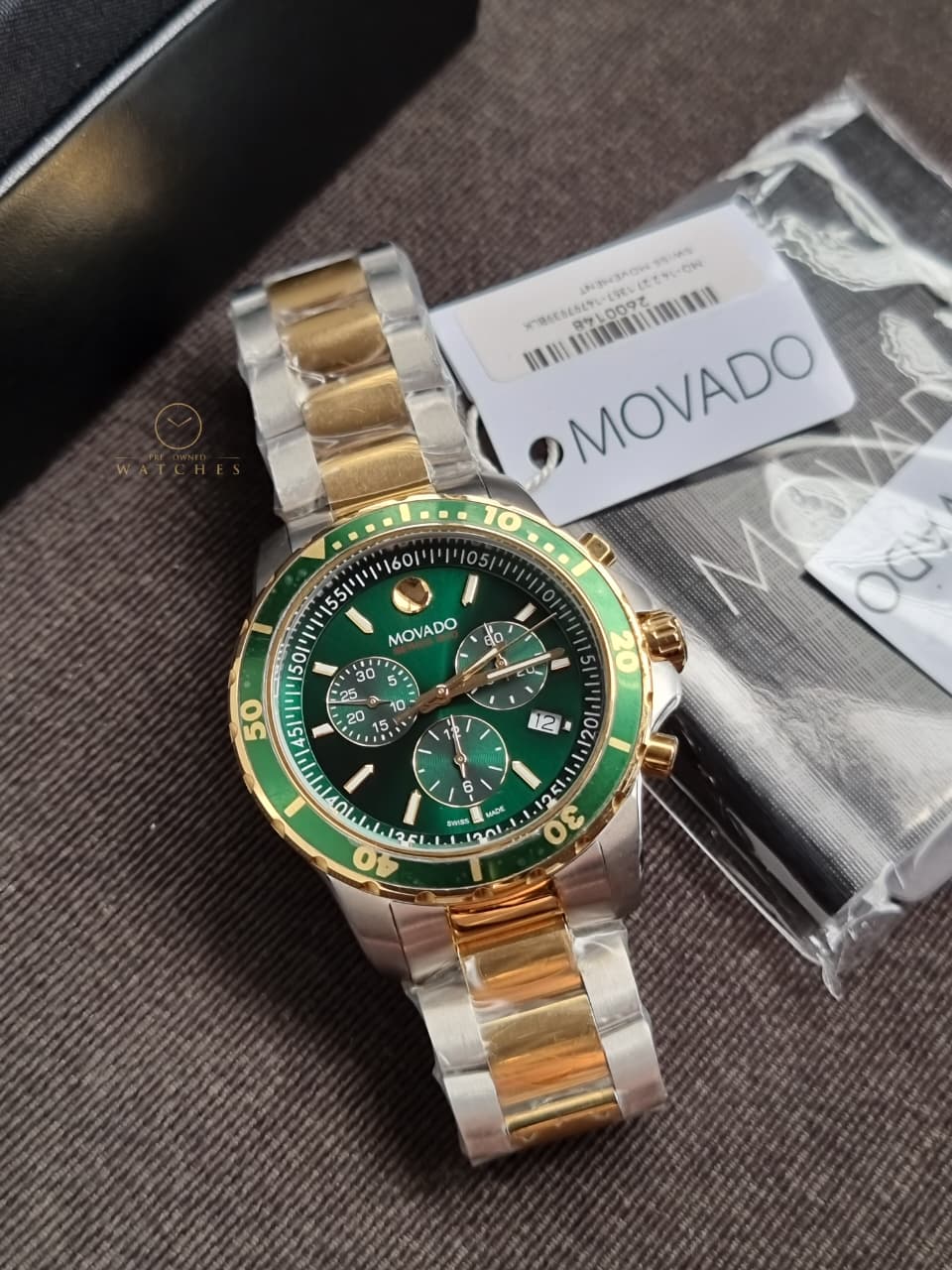 Movado 800 Series Two-Tone Stainless Steel Green Dial Chronograph Quartz Watch for Gents - 2600148