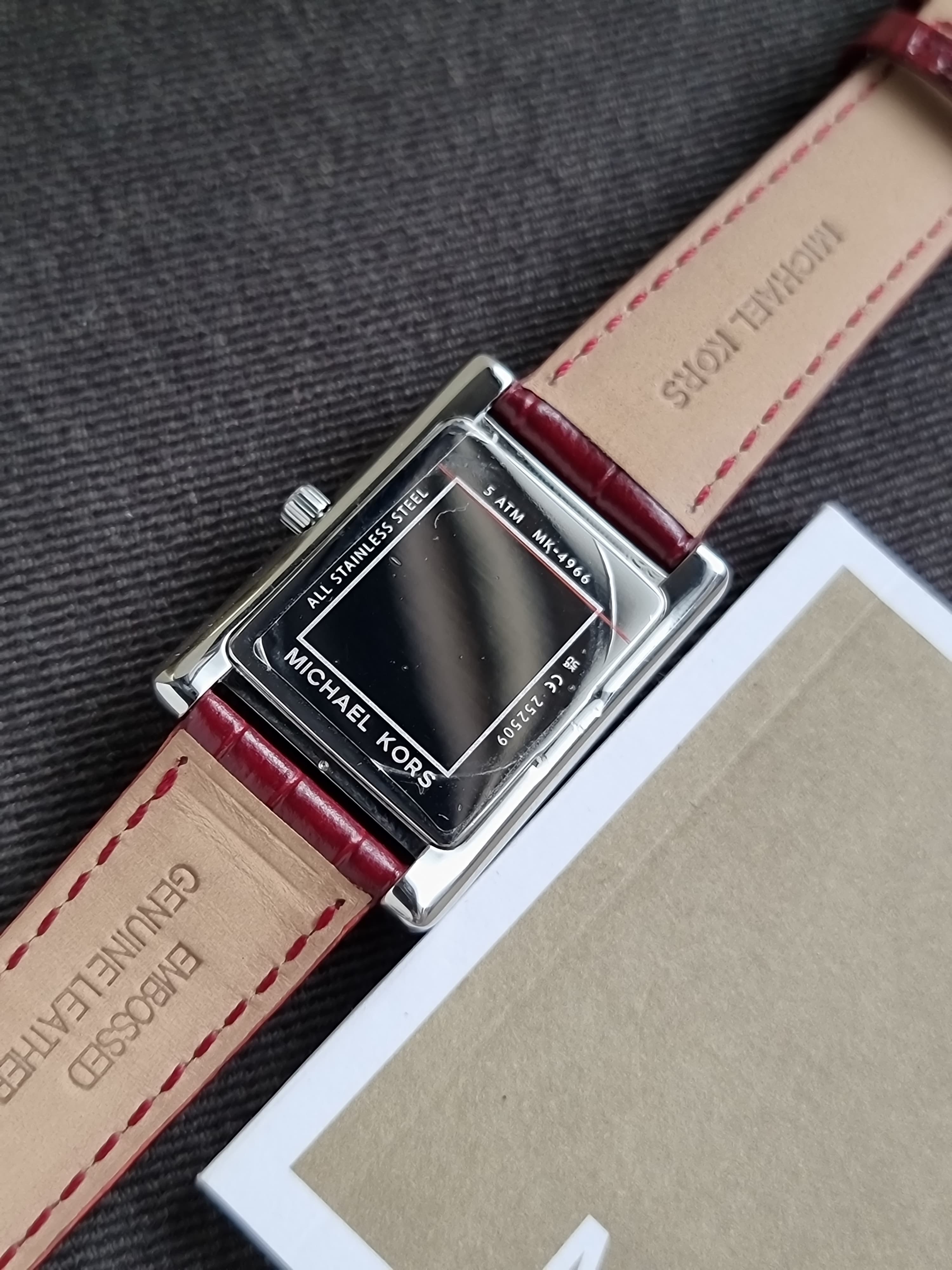 MICHAEL KORS Essex 26 mm Red Dial Leather Analogue Watch For Women - MK4966