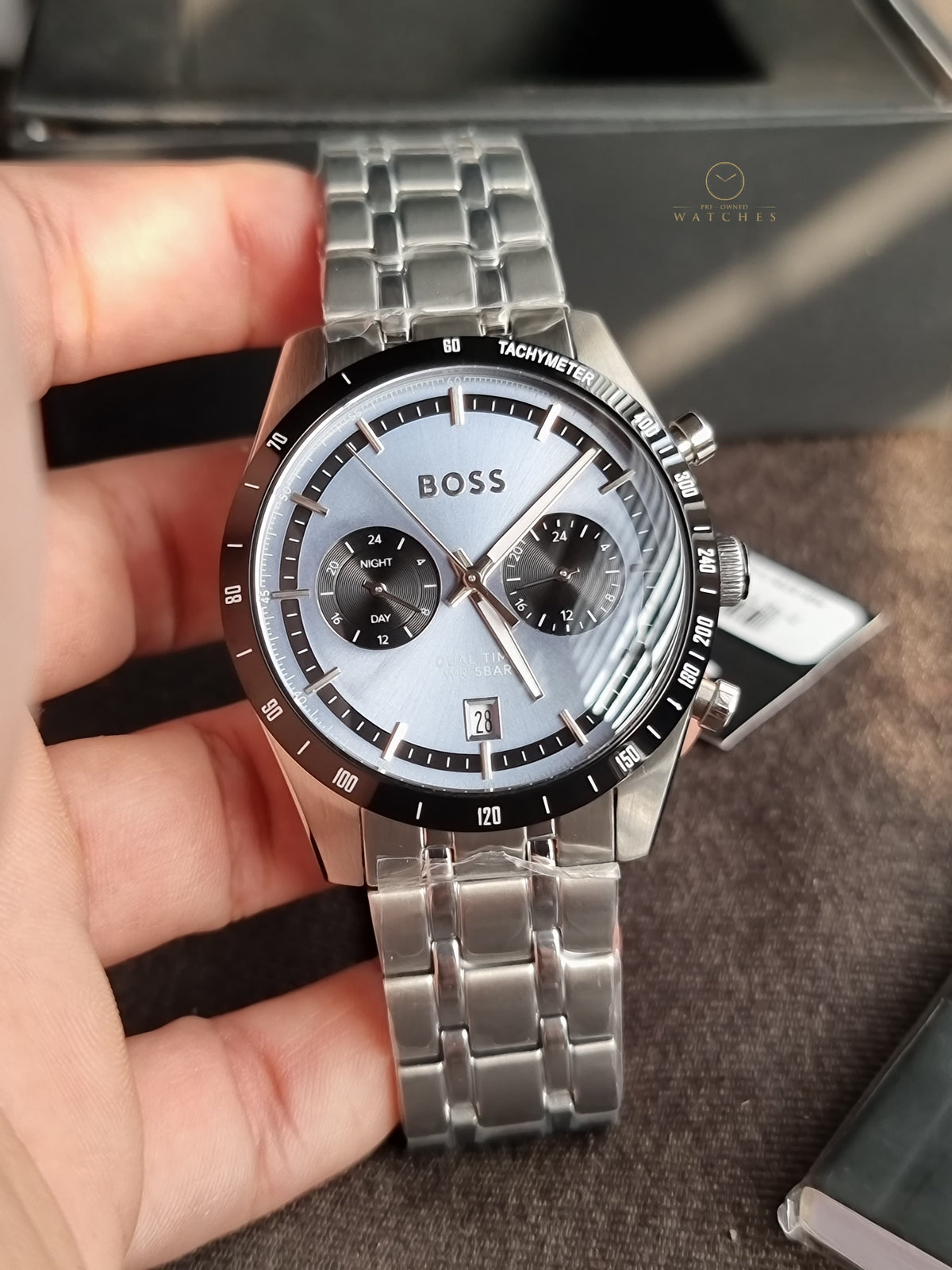 Hugo Boss Silver Stainless Steel Blue 41mm Dial Chronograph Quartz Watch for Gents - 1514286