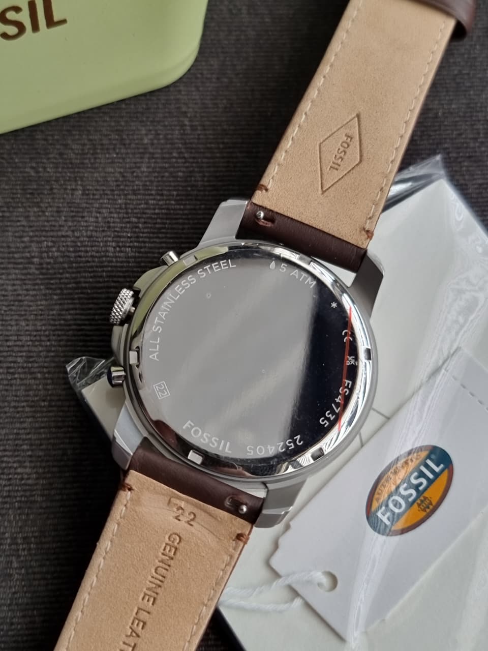 Fossil Grant Brown Leather Strap White Dial Chronograph Quartz Watch for Gents – FS4735