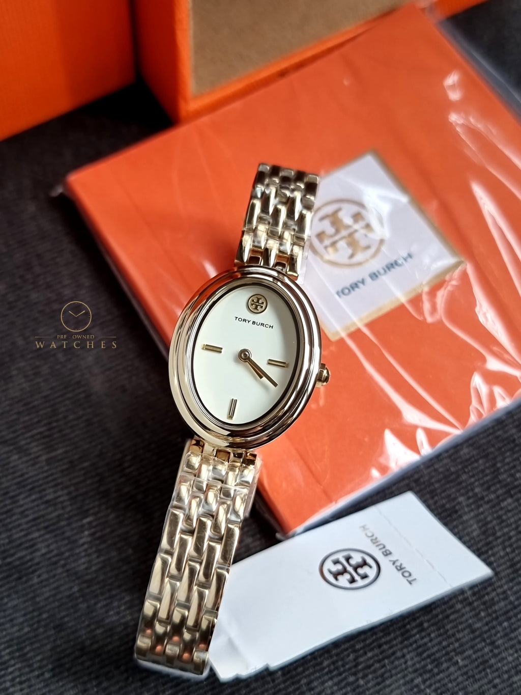 Tory Burch Oval Watch Gold Tone Stainless Steel – TBW6032