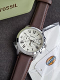 Fossil Grant Brown Leather Strap White Dial Chronograph Quartz Watch for Gents – FS4735