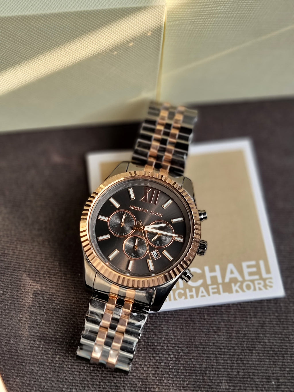 Michael Kors Lexington Two-tone Stainless Steel Black Dial Chronograph Quartz Watch for Gents - MK8561(without Tag)