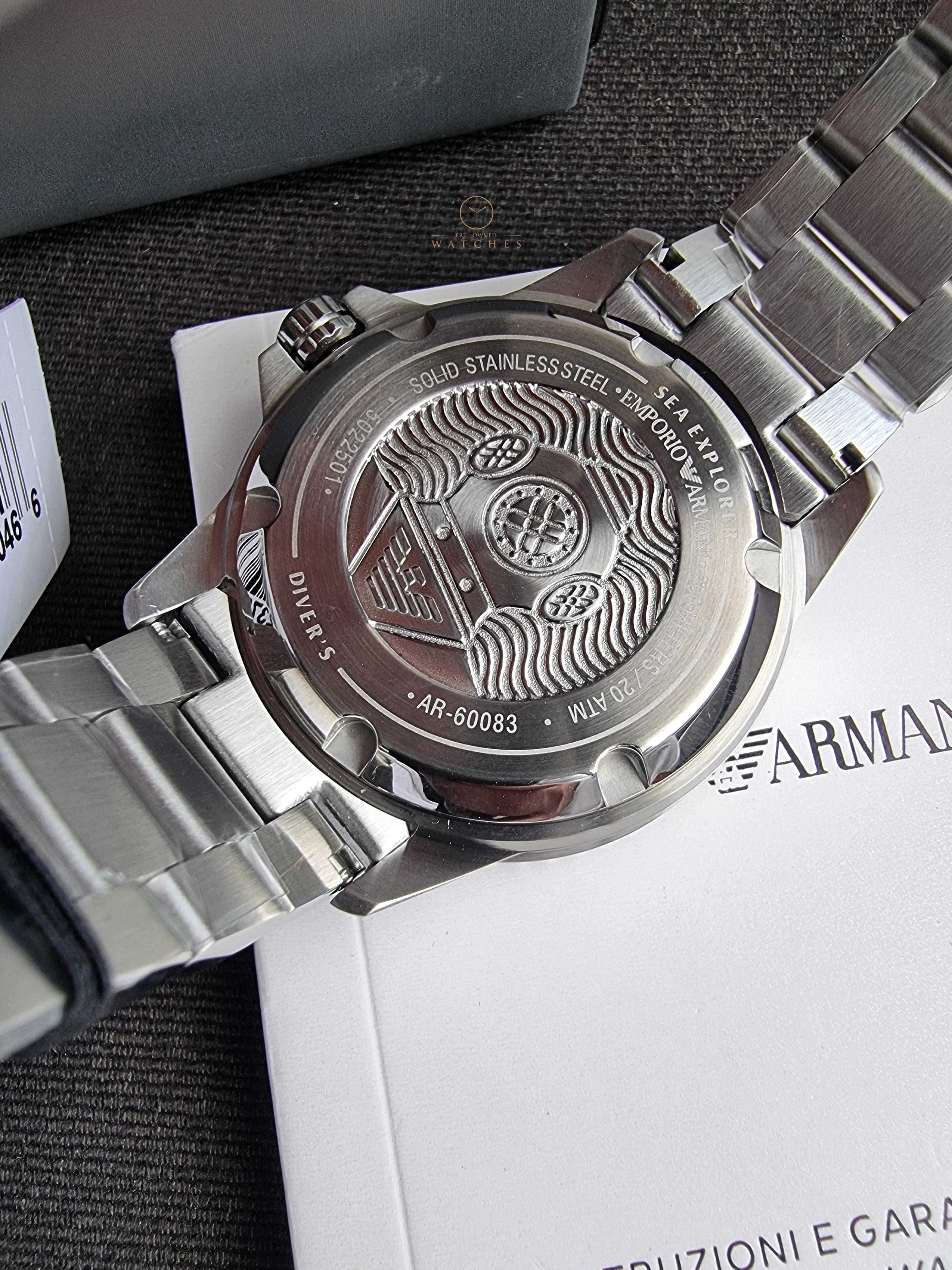 Emporio Armani Sea Explorer Automatic Stainless Steel Bracelet Diver’s Watch  
42.5 mm AR60083