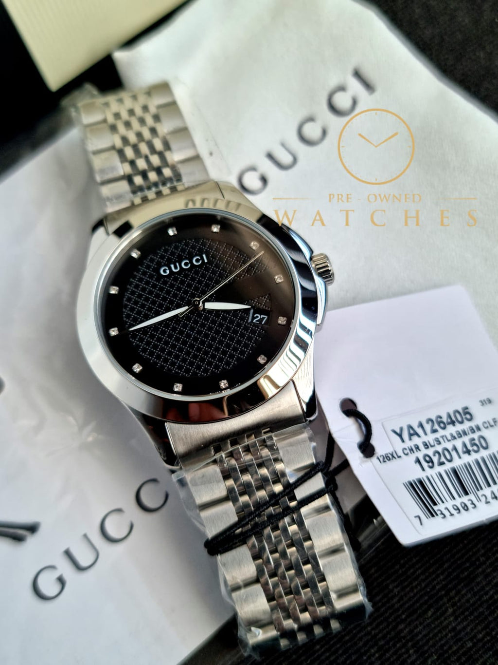 Gucci Men’s Swiss Made Quartz Stainless Steel Black Dial 38mm Watch YA126405