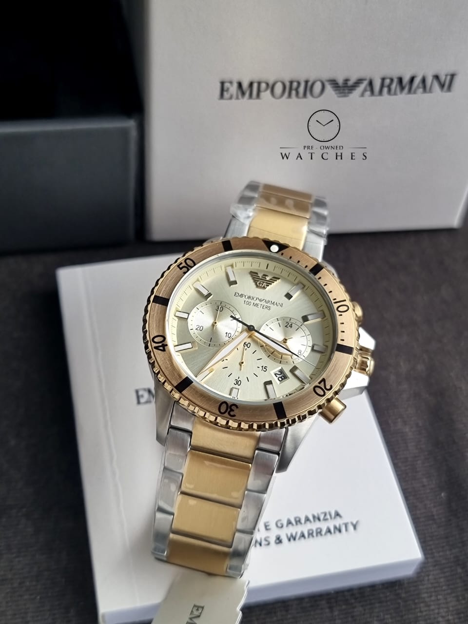 Emporio Armani Men’s Quartz Two-tone Stainless Steel Beige Dial 43mm Watch AR11606