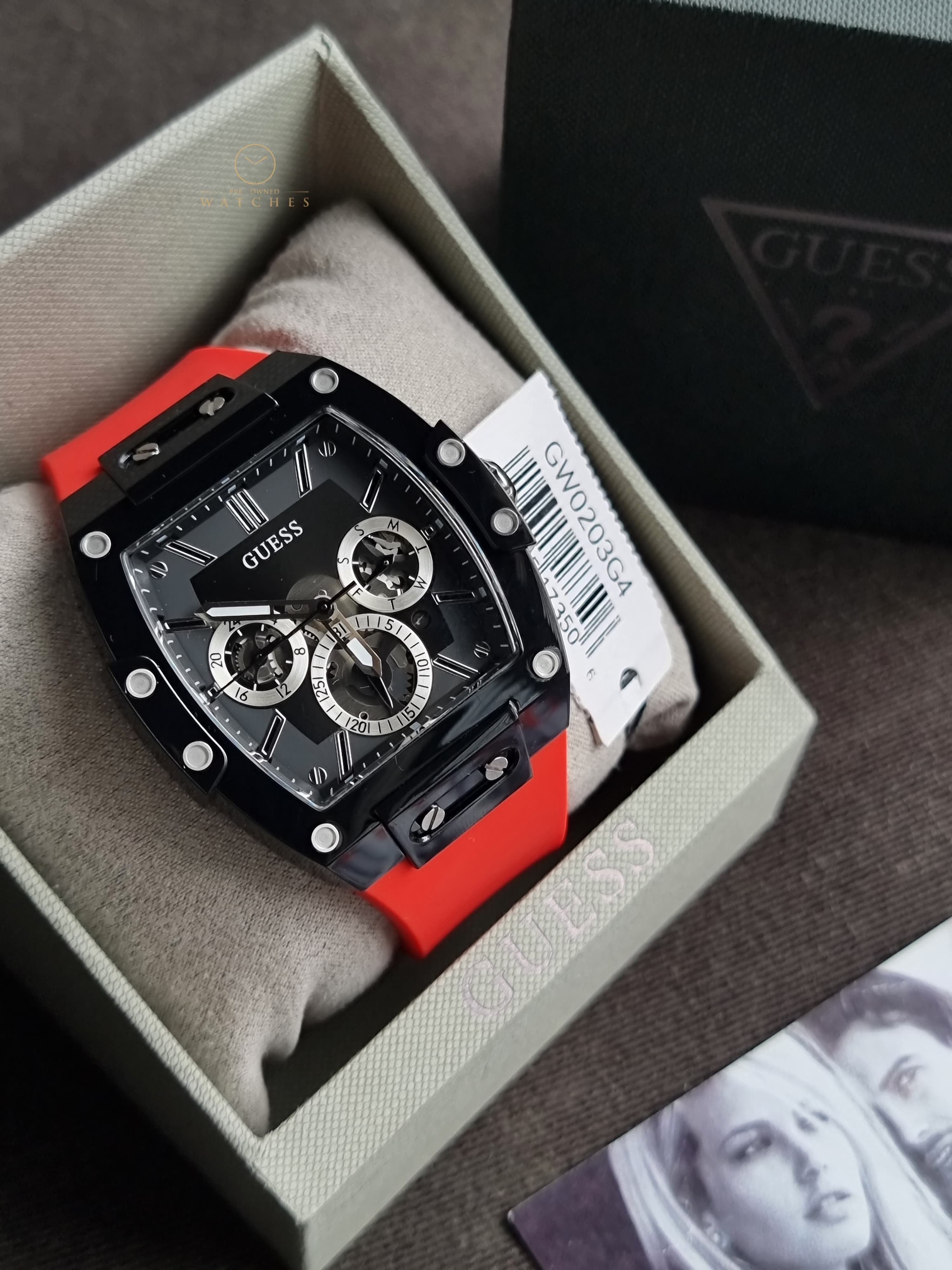 Guess Phoenix Black Silicone Strap Red Dial Quartz Watch for Gents - GW0203G4