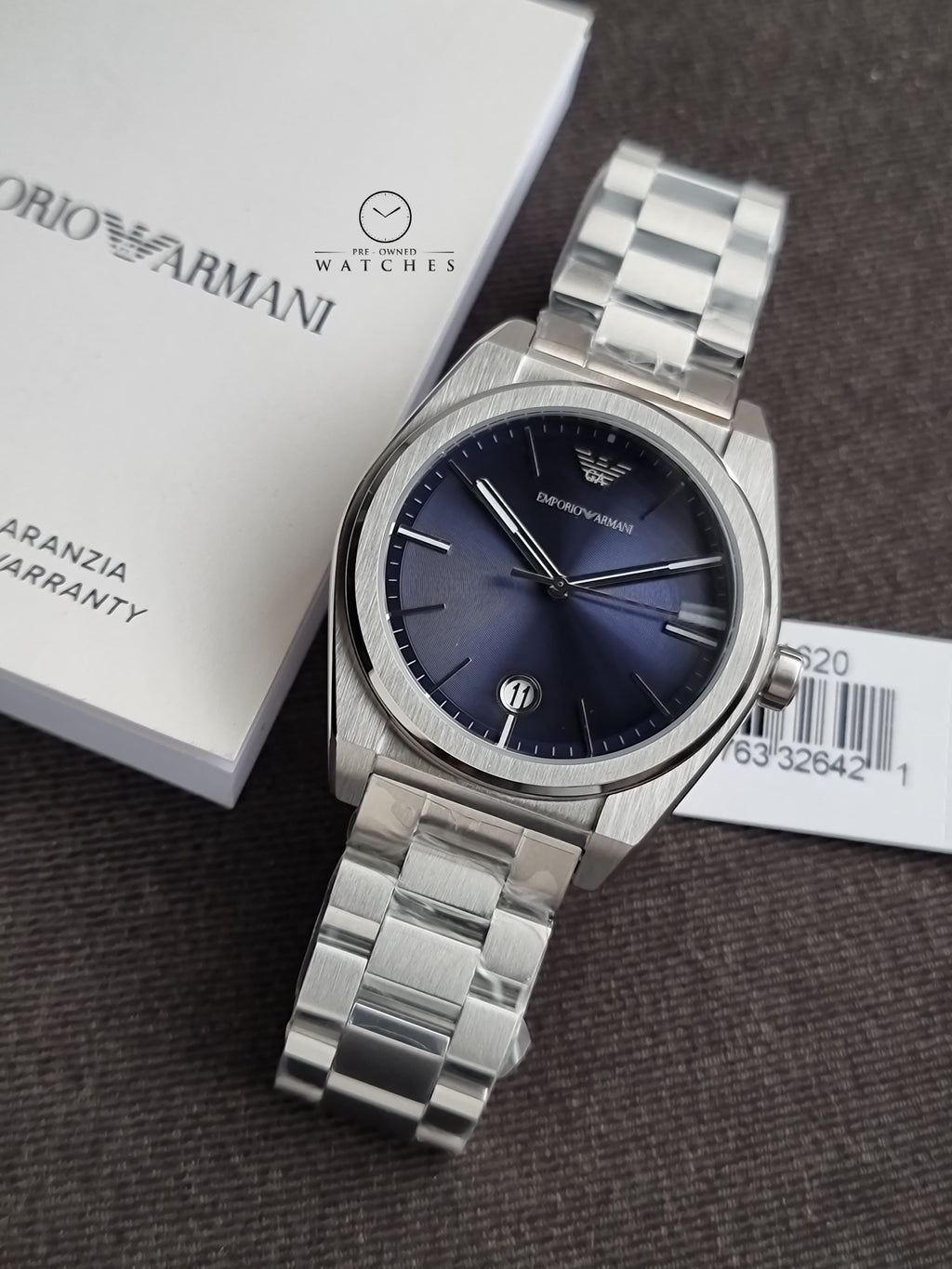 Emporio Armani Federico Silver Stainless Steel Blue Dial 41mm Quartz Watch for Gents - AR11620