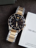 Emporio Armani Two-tone Stainless Steel Black Dial Quartz Watch for Gents - A11680