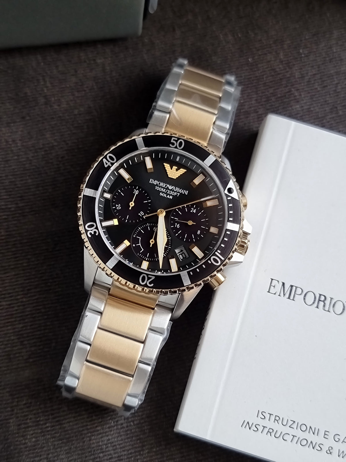 Emporio Armani Two-tone Stainless Steel Black Dial Quartz Watch for Gents - A11680