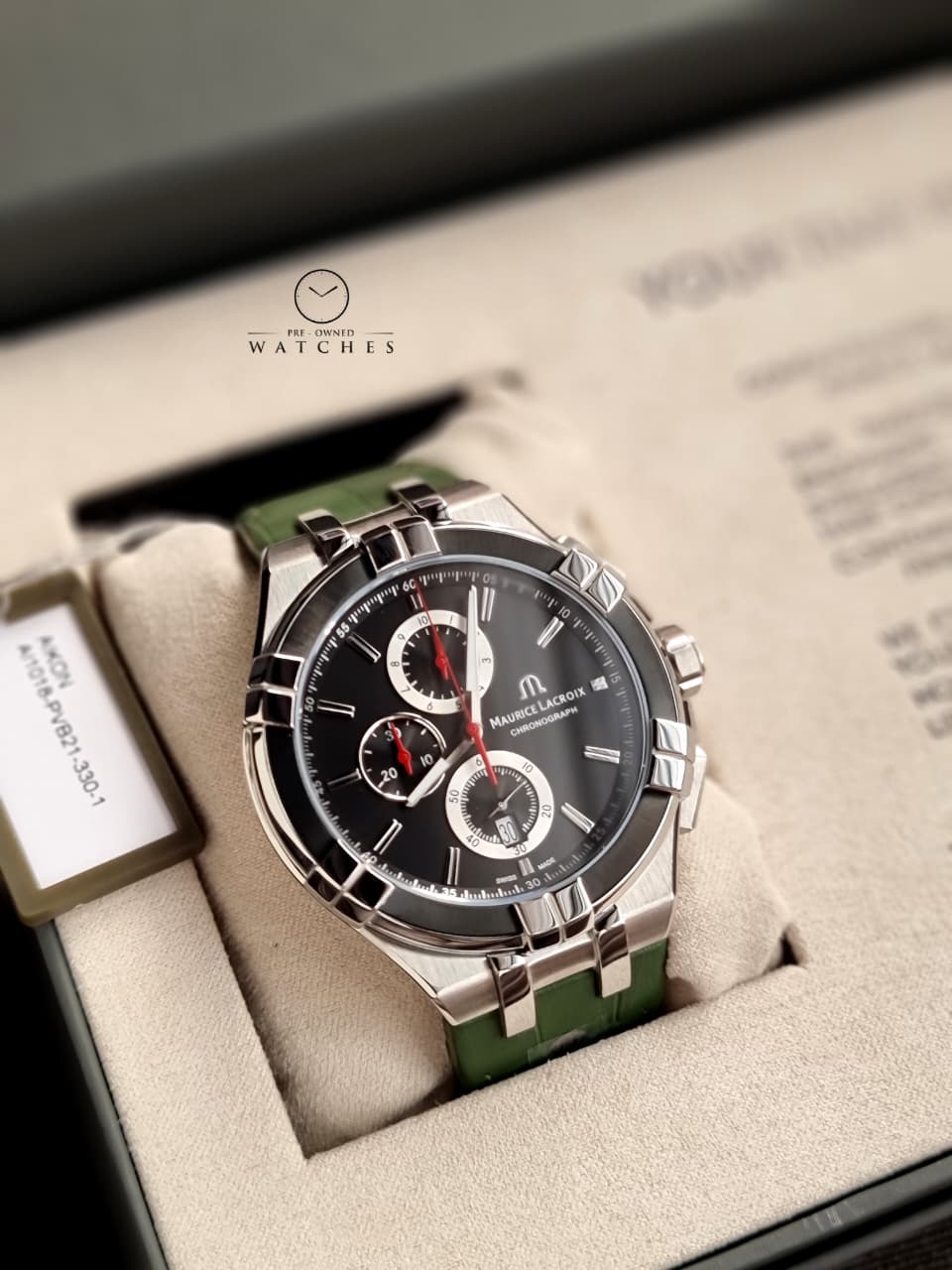 Maurice Lacroix Gent's AIKON Green Leather Chronograph Watch, 44mm : AI1018-PVB21-330-