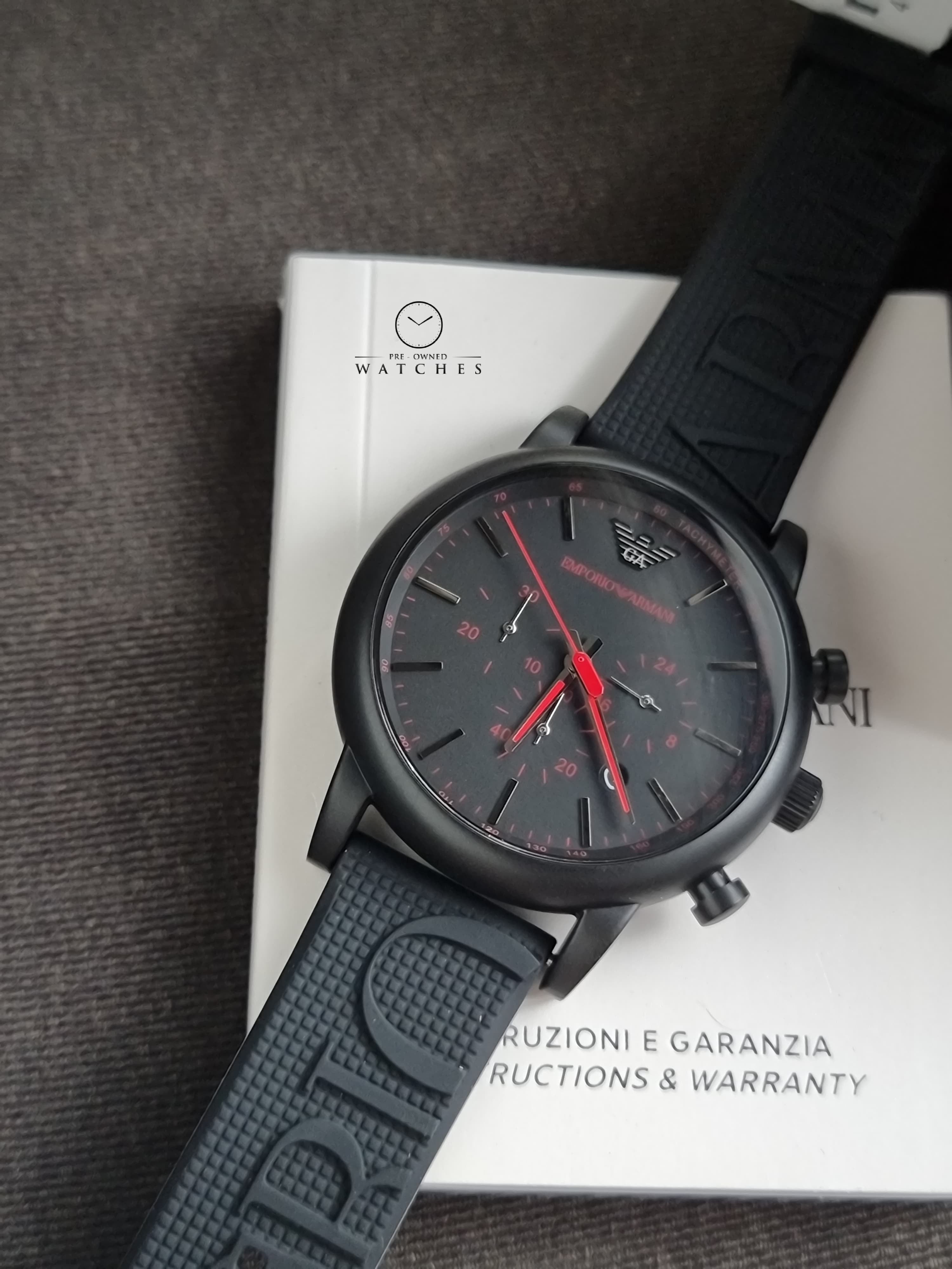 Emporio Armani Luigi Chronograph Black Dial 46mm Black Rubber Strap Watch For Men - AR11024