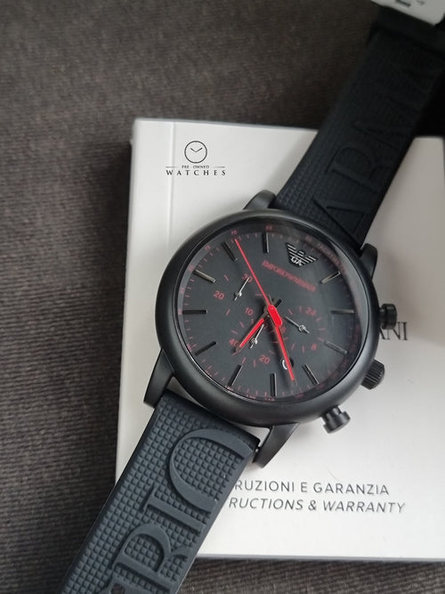 Emporio Armani Luigi Chronograph Black Dial 46mm Black Rubber Strap Watch For Men - AR11024