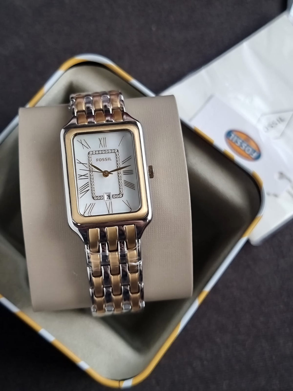 Fossil Raquel Three-Hand 26mm Date Two-Tone Stainless Steel Watch- ES5305