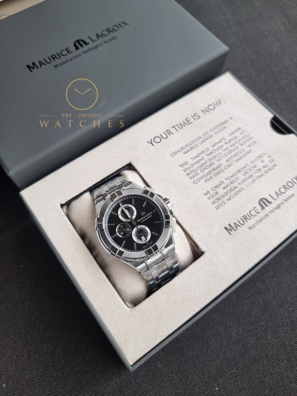 Maurice Lacroix Aikon Silver Stainless Steel Grey Dial Chronograph Quartz Watch for Gents – AI1018-SS002-330-1