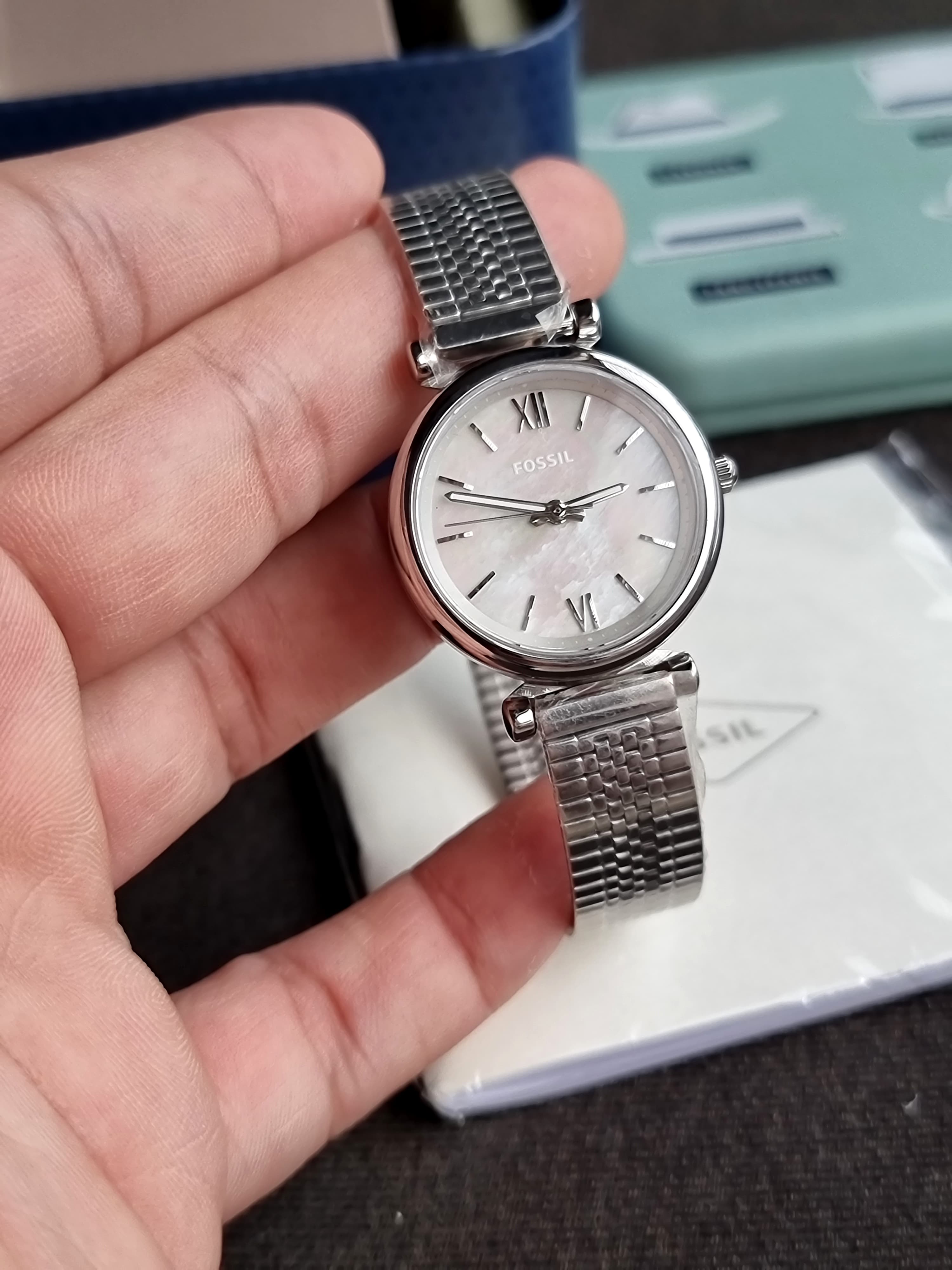 Fossil Carlie Silver Stainless Steel Silver Dial Quartz Watch for Ladies - ES4695