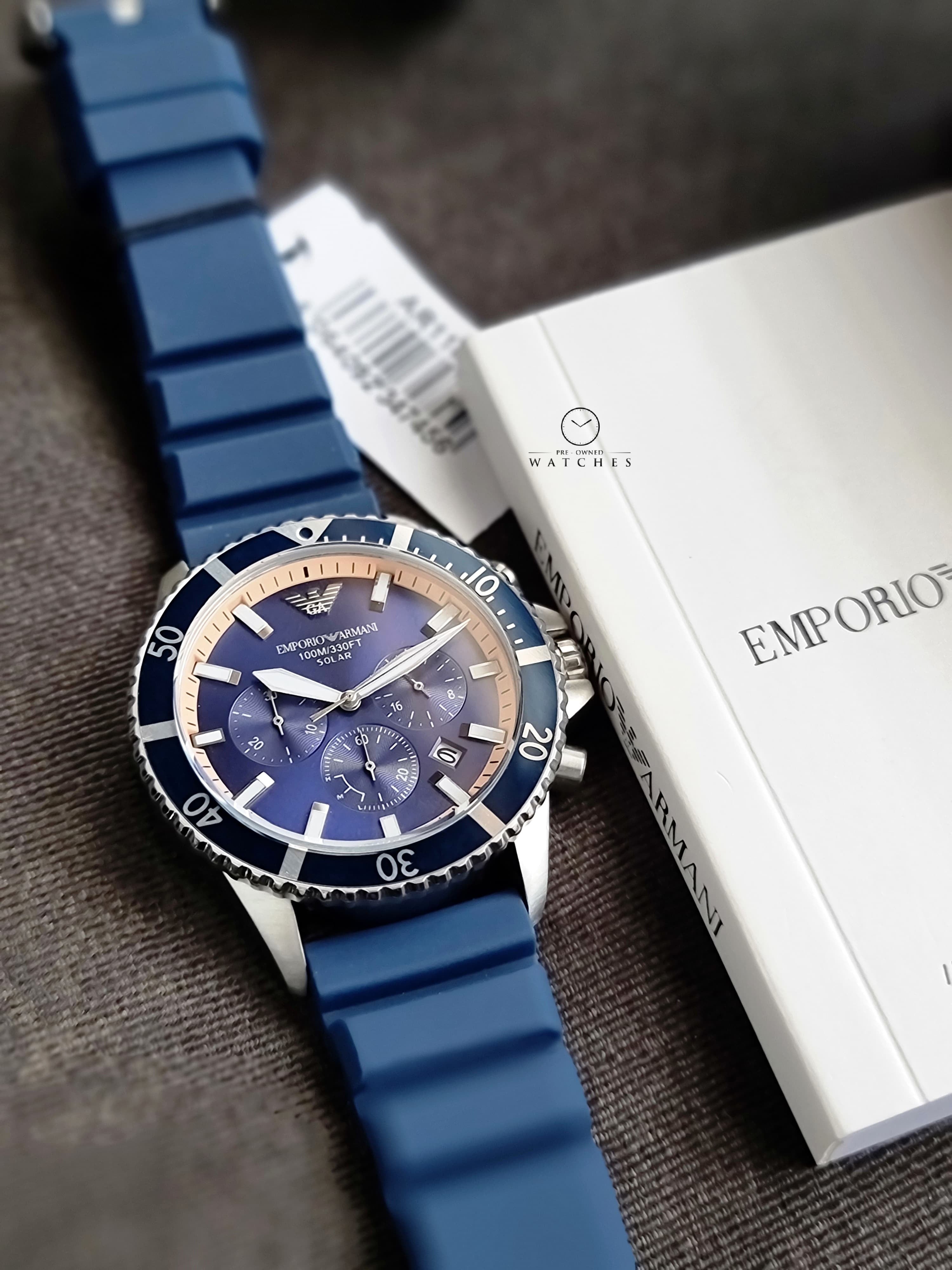 Emporio Armani Men's World Explorer Solar-Powered Chronograph Blue Silicone Watch AR11696