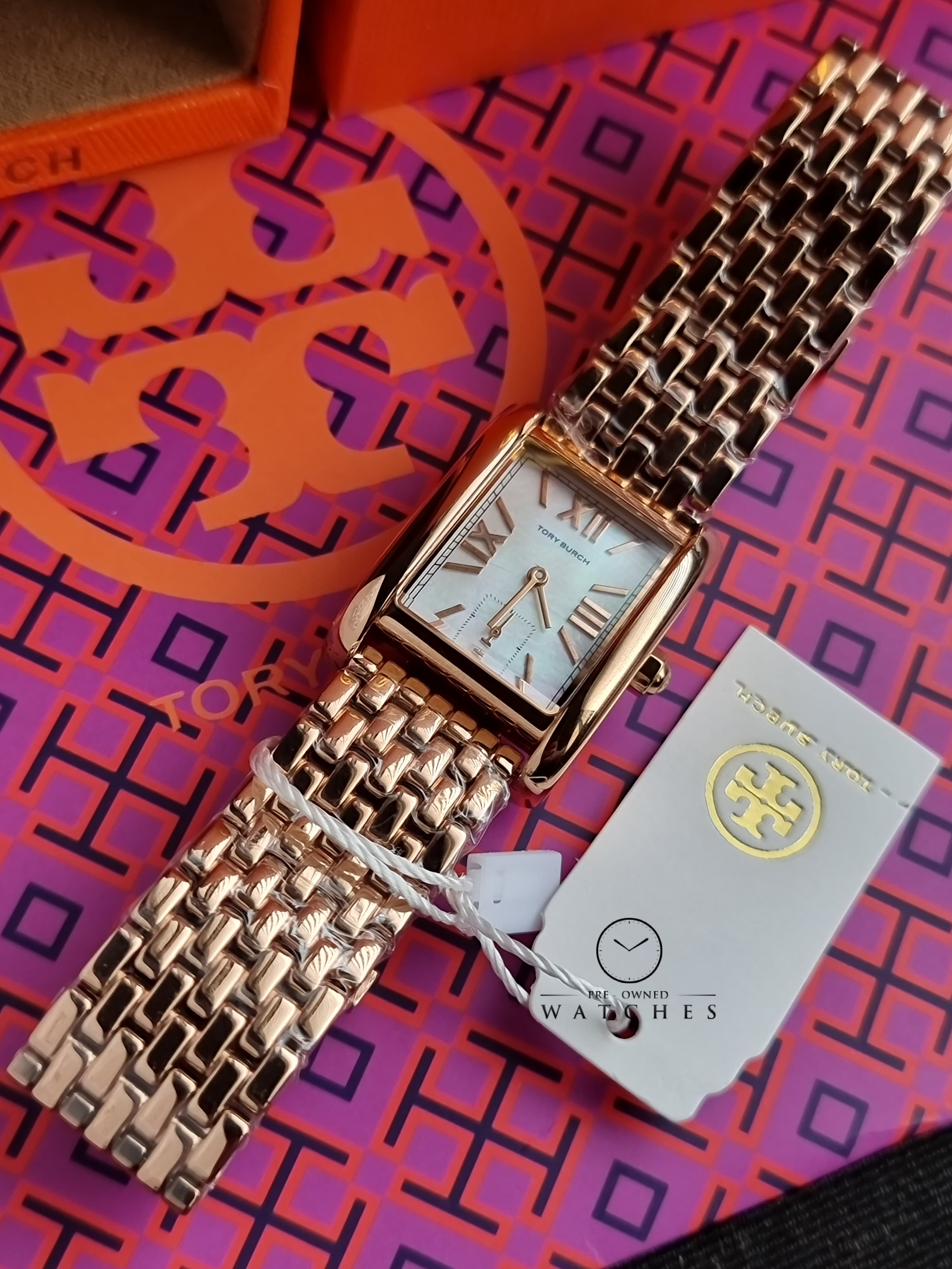 Tory Burch Eleanor Mother of Pearl White Dial Rose Gold Steel Strap Watch for Women - TBW1079