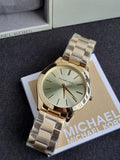 Michael Kors Slim Runway Gold Dial Stainless Steel Strap Ladies Watch MK3179