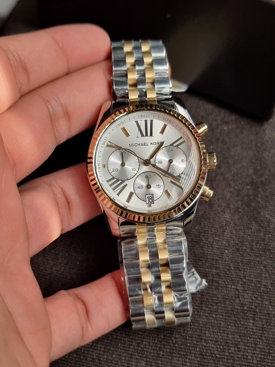 Michael Kors Women’s Chronograph Quartz Two-tone Stainless Steel Silver Dial 38mm Watch MK5955