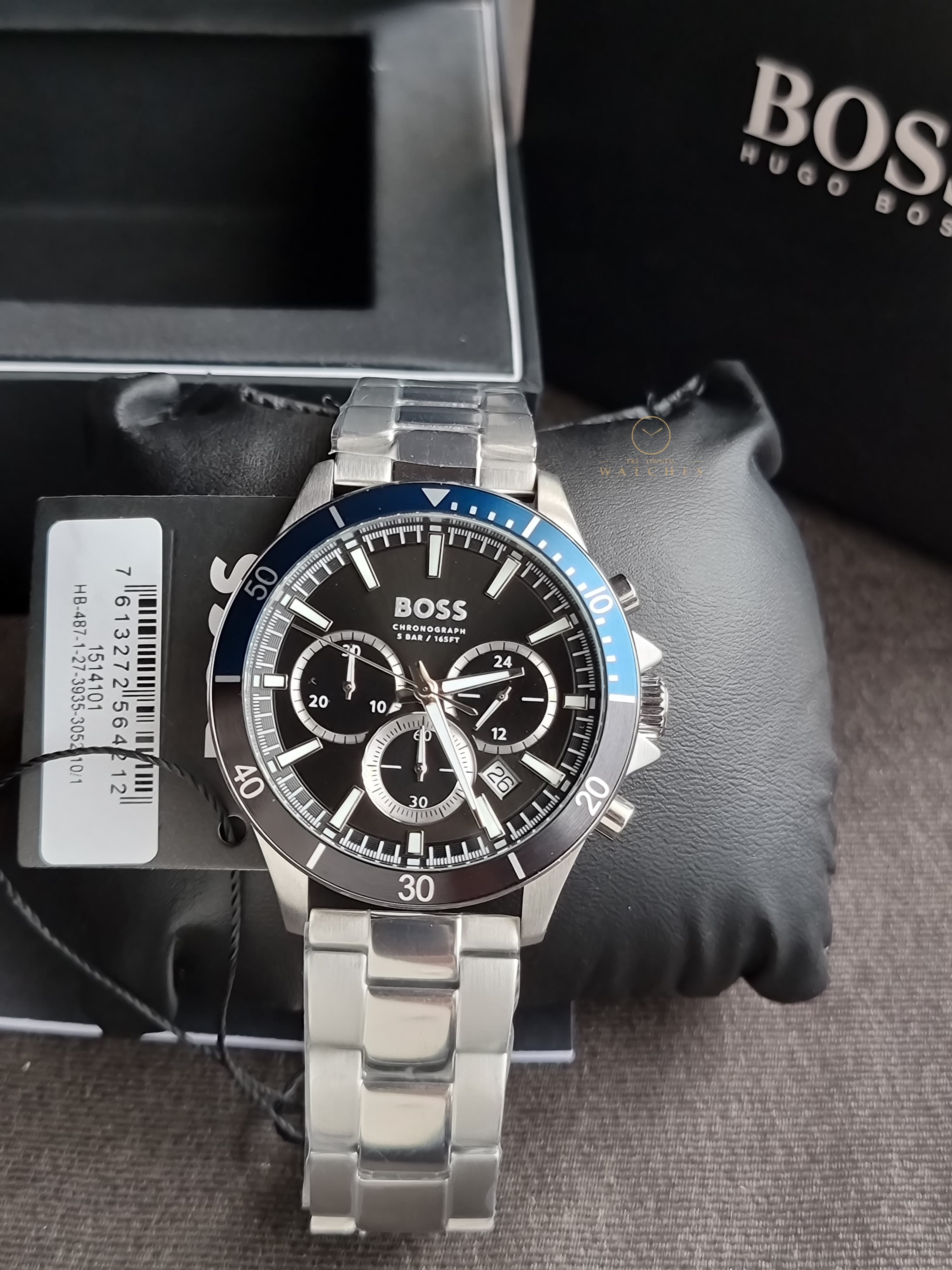 Hugo Boss Silver Stainless Steel Black Dial Chronograph Quartz Watch for Gents -1514101