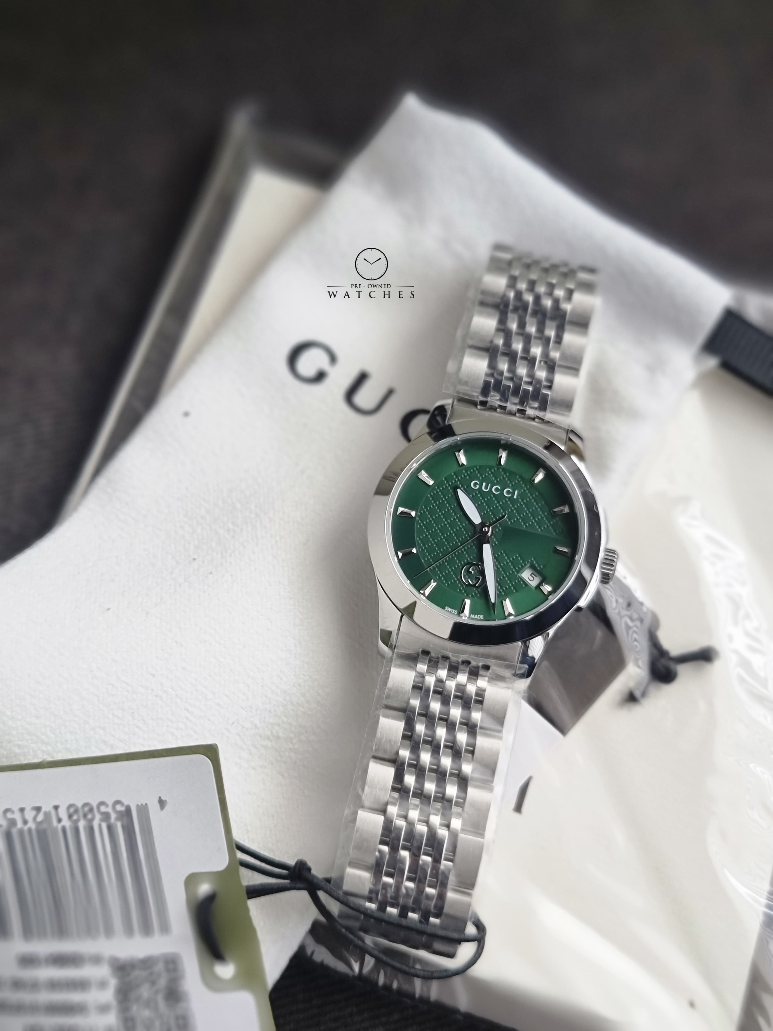 Gucci Women’s Swiss Made Quartz Stainless Steel Green Dial 27mm Watch YA1265008
