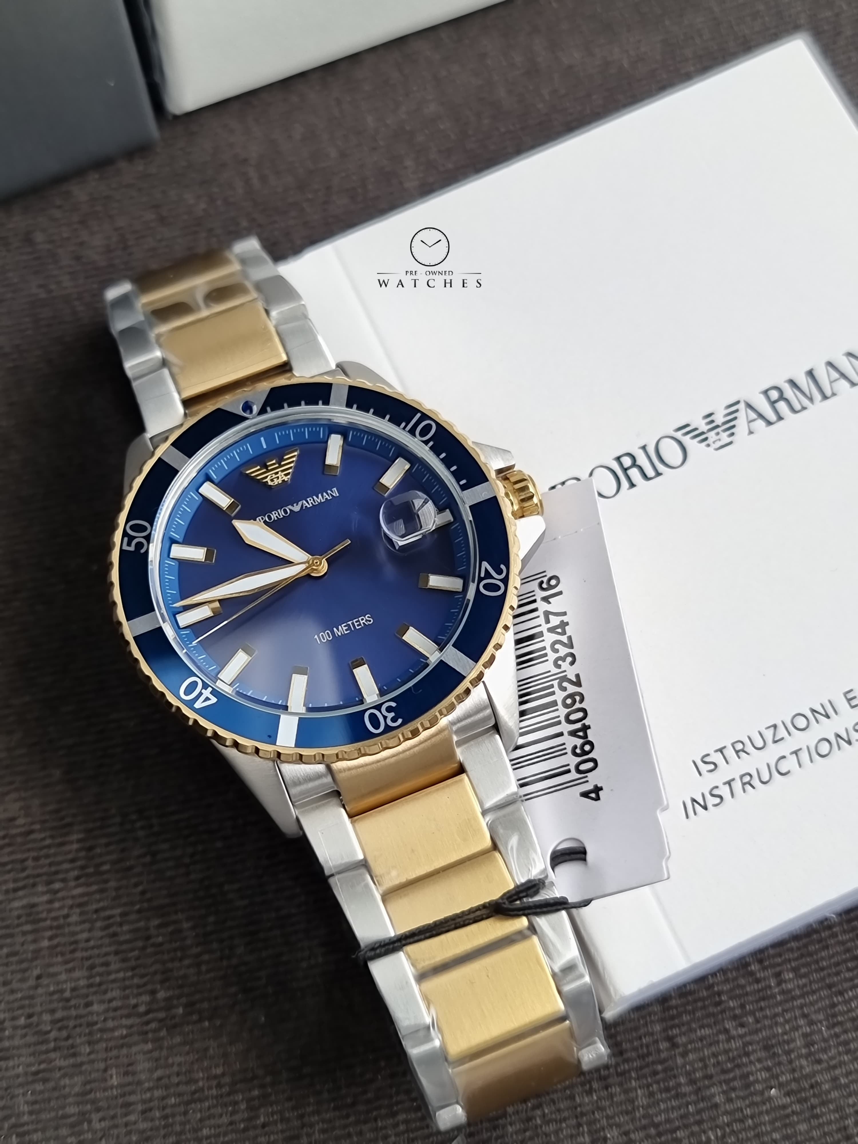 Emporio Armani World Explorer Blue 42mm Dial Two Tone Steel Strap Watch for Men - AR11682