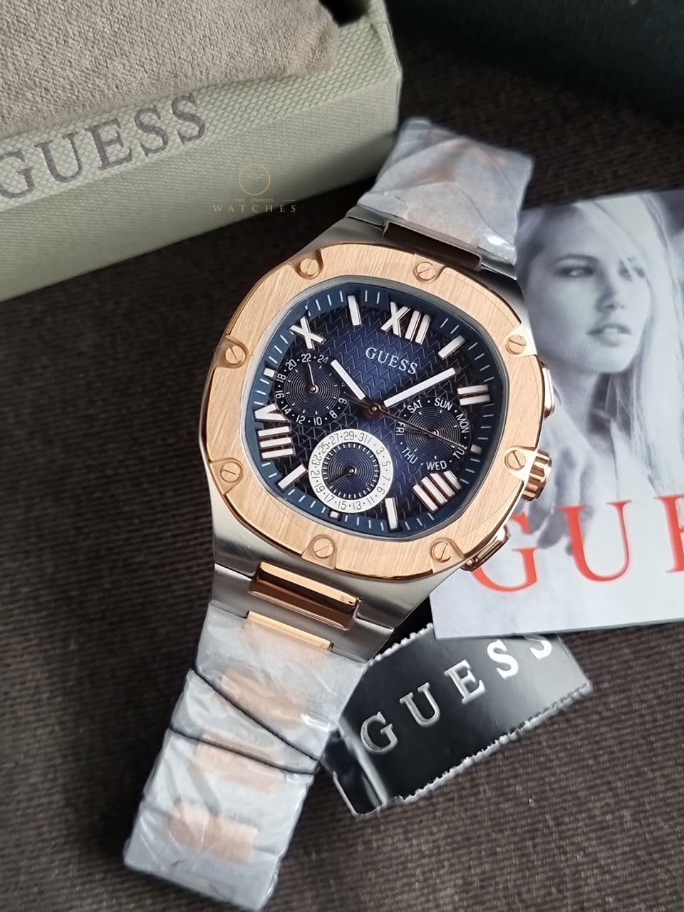 Guess Men’s Quartz Two Tone Stainless Steel Blue Dial 42mm Watch GW0572G4