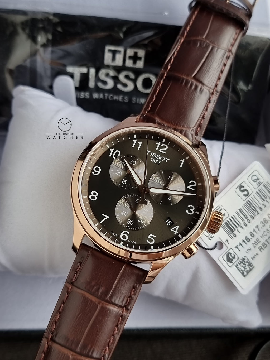 Tissot Chrono XL Classic Brown Leather strap Black Dial Quartz Watch for Men's T116.617.36.057.01