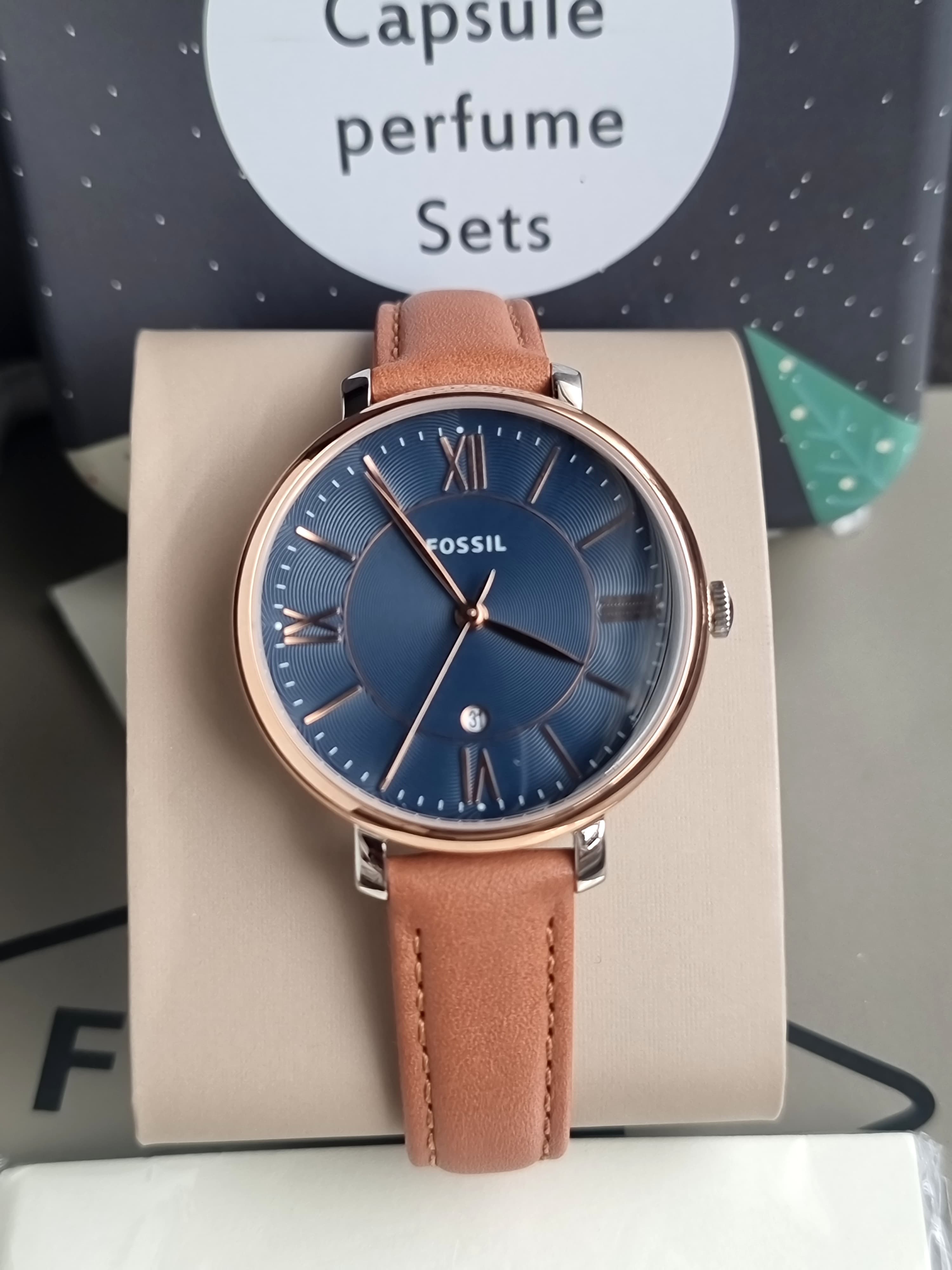 Fossil Jacqueline Brown Leather Strap Blue Dial Quartz Watch for Ladies - ES4274