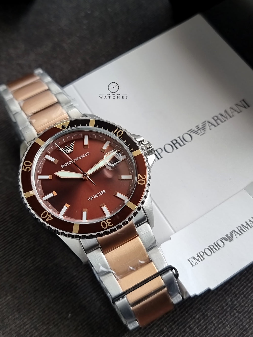 Emporio Armani Men’s Quartz Stainless Steel Brown Dial 42mm Watch AR11340