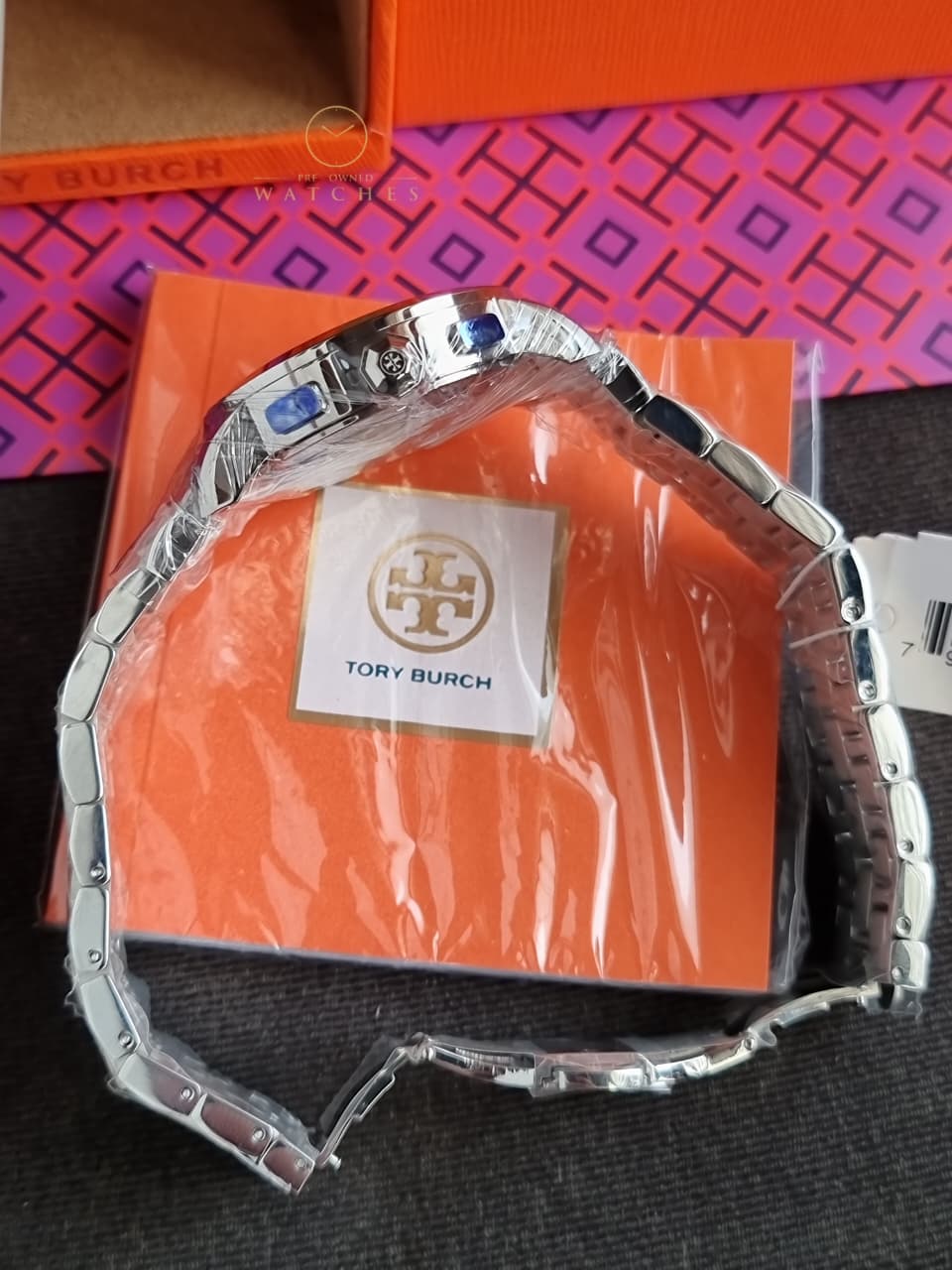 Tory Burch T-Monogram Two-Tone Stainless Steel Gold Dial Chronograph Quartz Watch For Ladies – TBW1052