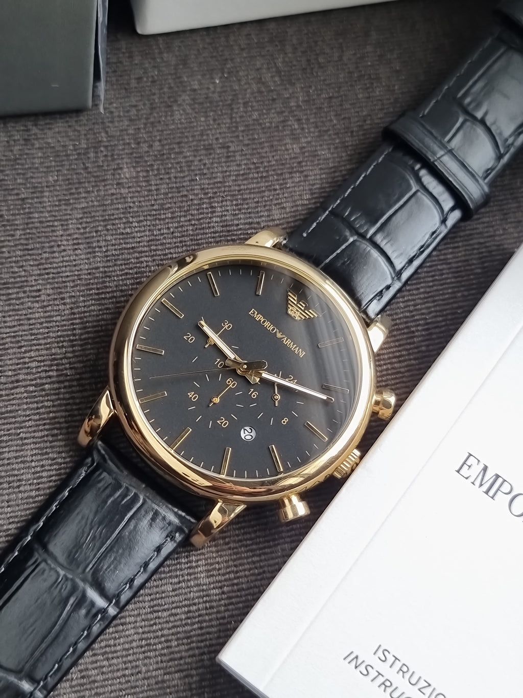 Emporio Armani Men’s Quartz Leather Strap Black Dial 46mm Watch AR1917