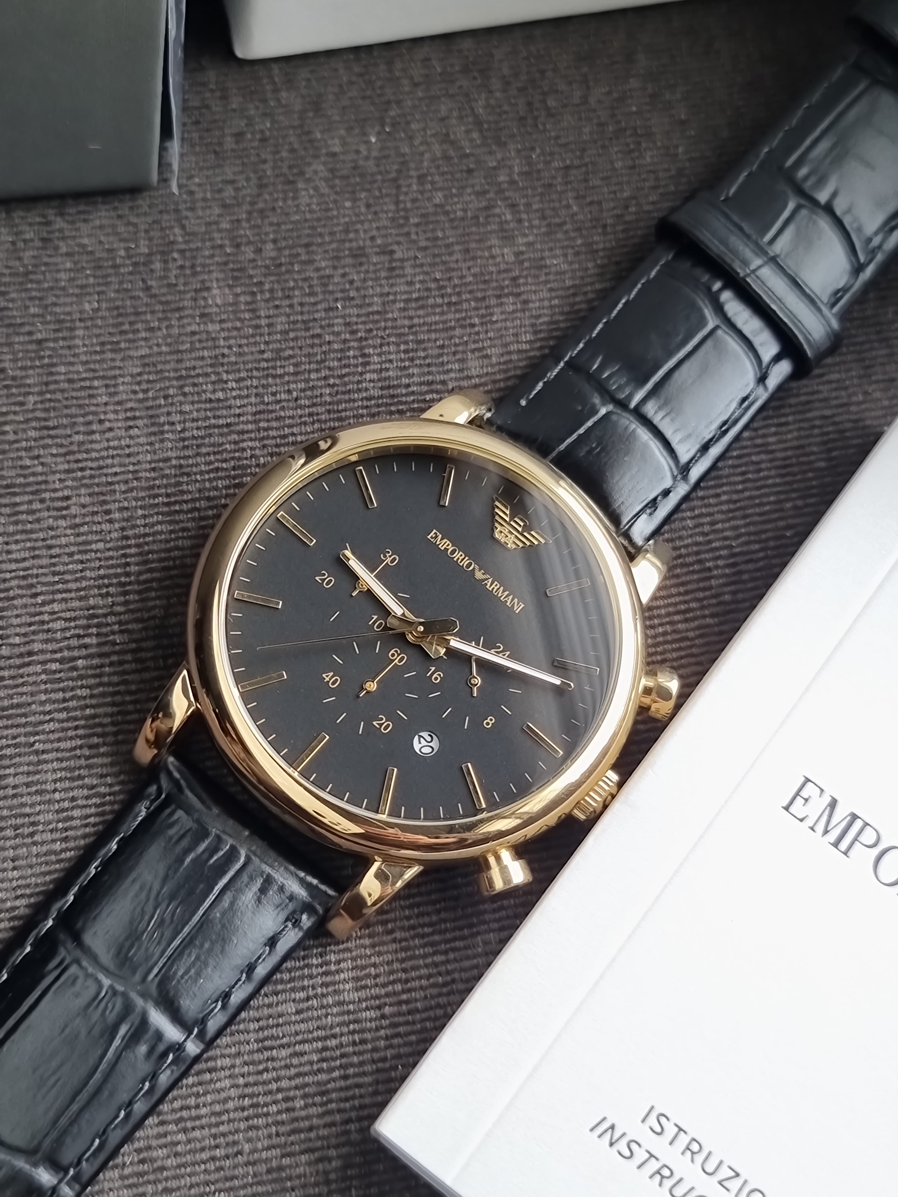 Emporio Armani Men’s Quartz Leather Strap Black Dial 46mm Watch AR1917